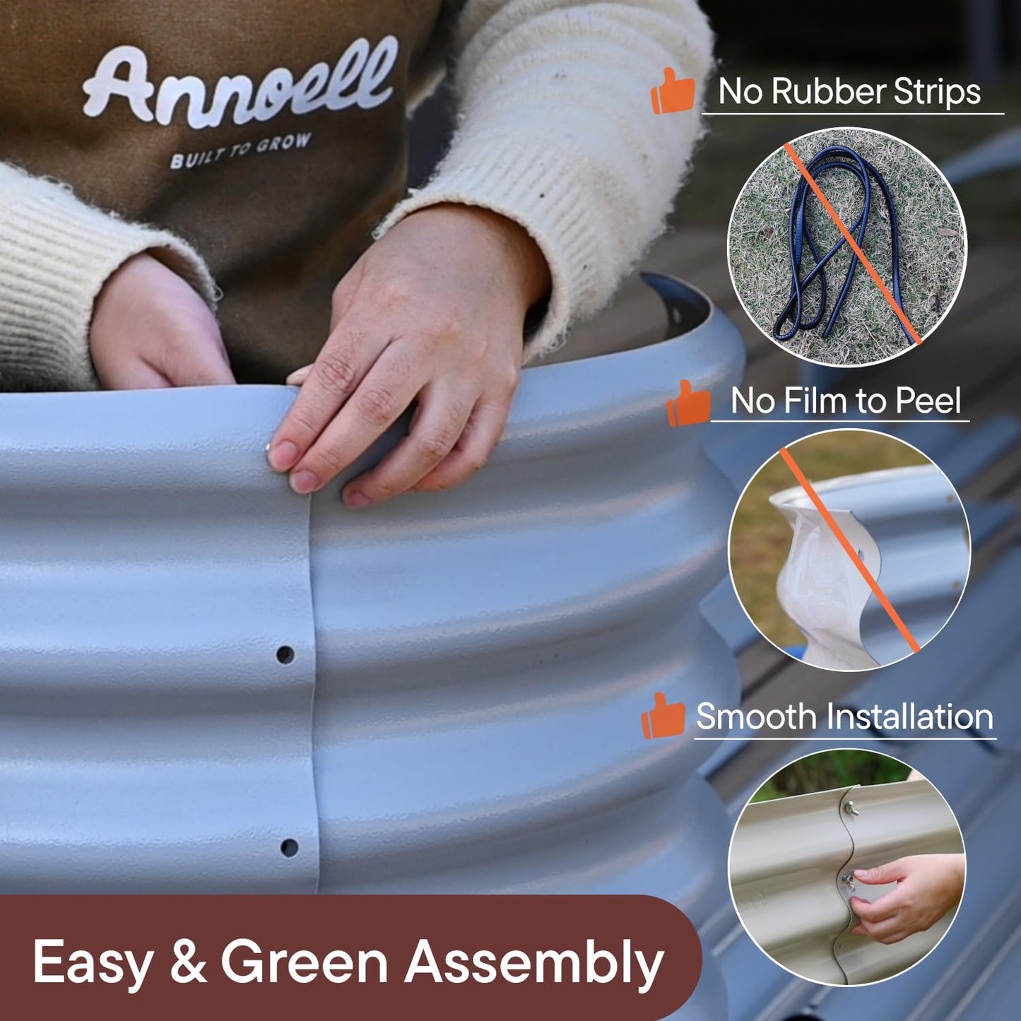 Annoell 6x2x1.5 ft Galvanized Raised Garden Bed, 18" Tall Metal Raised Planters for Outdoor Plants, Vegetables, Herbs, Above Ground Raised Garden Bed Kit for Small Space Gardening - Sand Beige