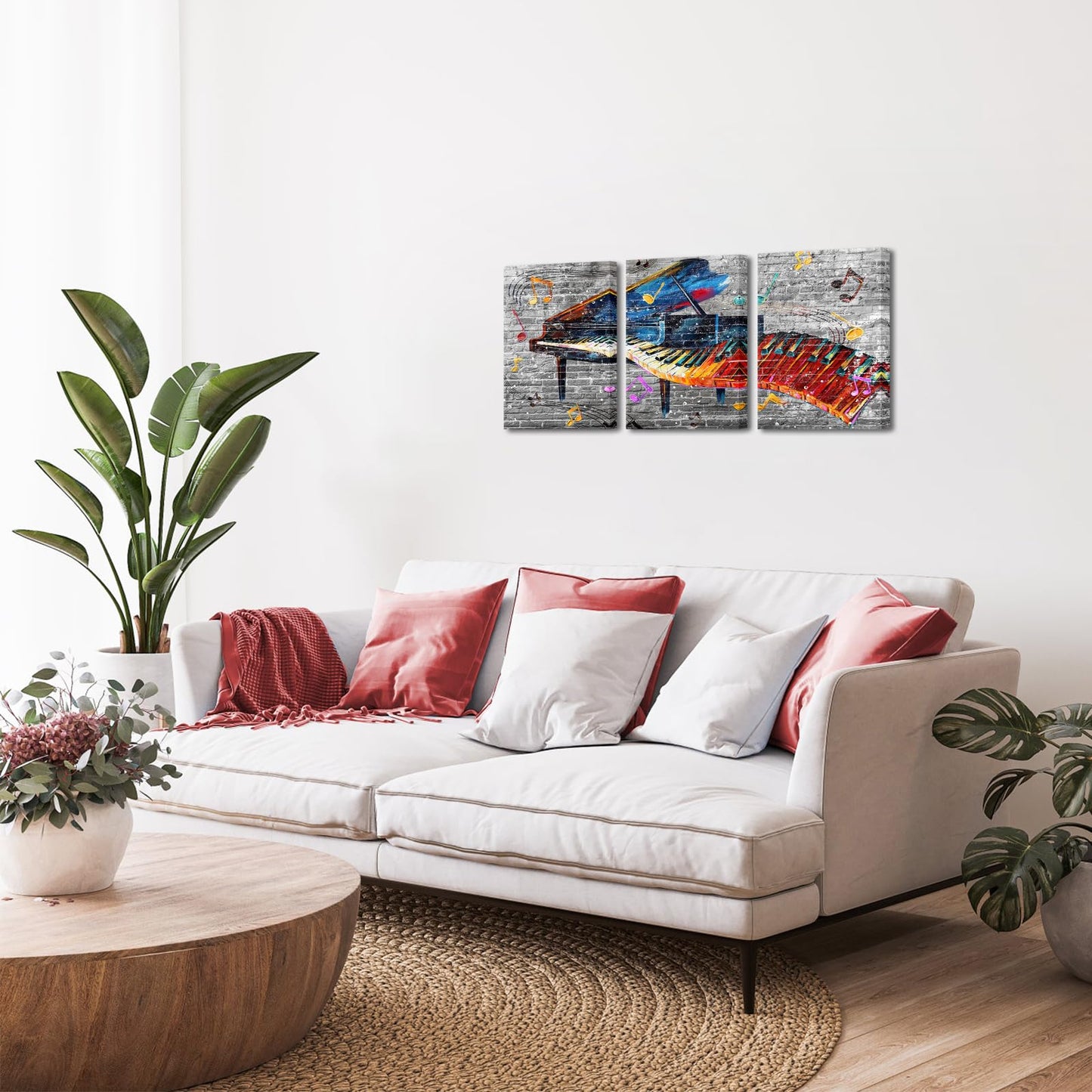 Biuteawal 3 Panels Piano Wall Art Musical Theme Painting Abstract Colorful Piano Keys Pictures Prints Music Room Decor Framed Ready to Hang