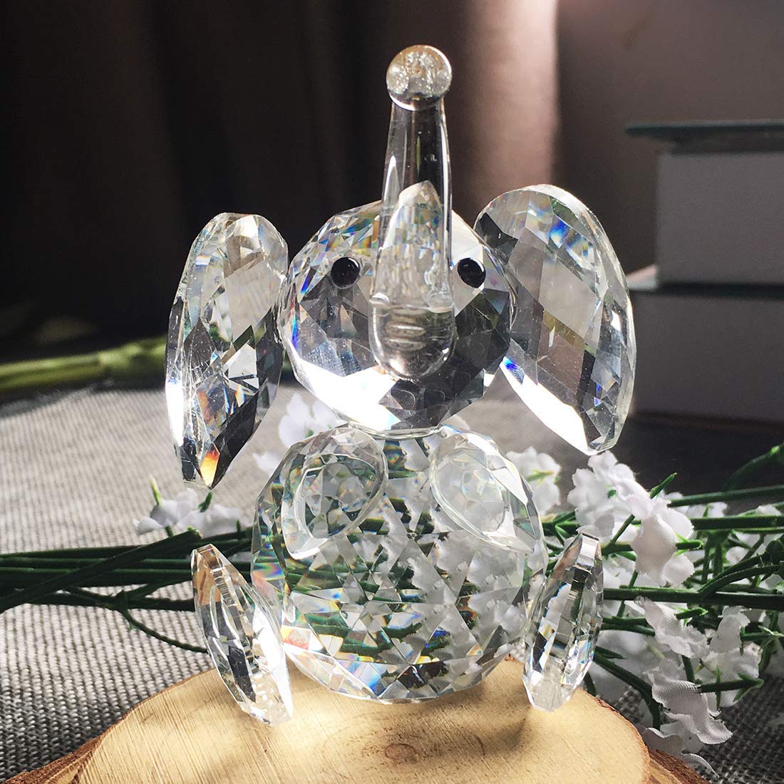 H&D Crystal Cute Elephant Figurine Collection Cut Glass Ornament Statue Animal Collectible