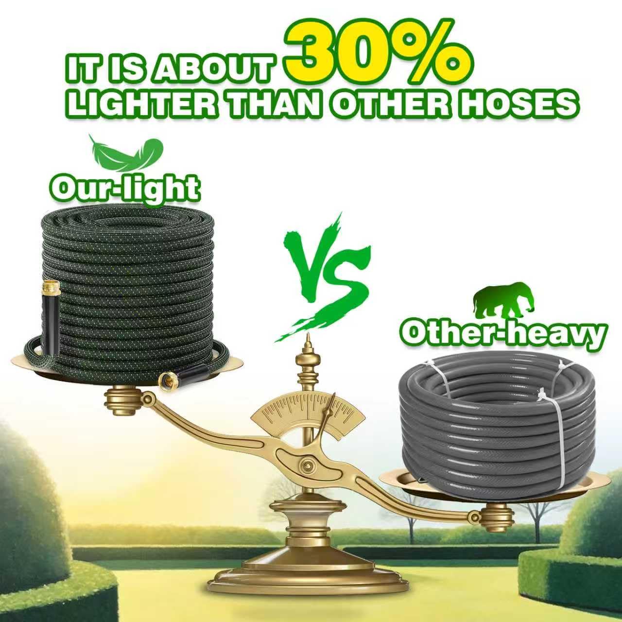 Torioweg Garden Hose 50ft - Lightweight Water Hose, with 10-Pattern Nozzle, Triple-Layer Construction, All-Weather Hose,Flexible and Anti-Kink, Durable for Watering, Outdoor Use