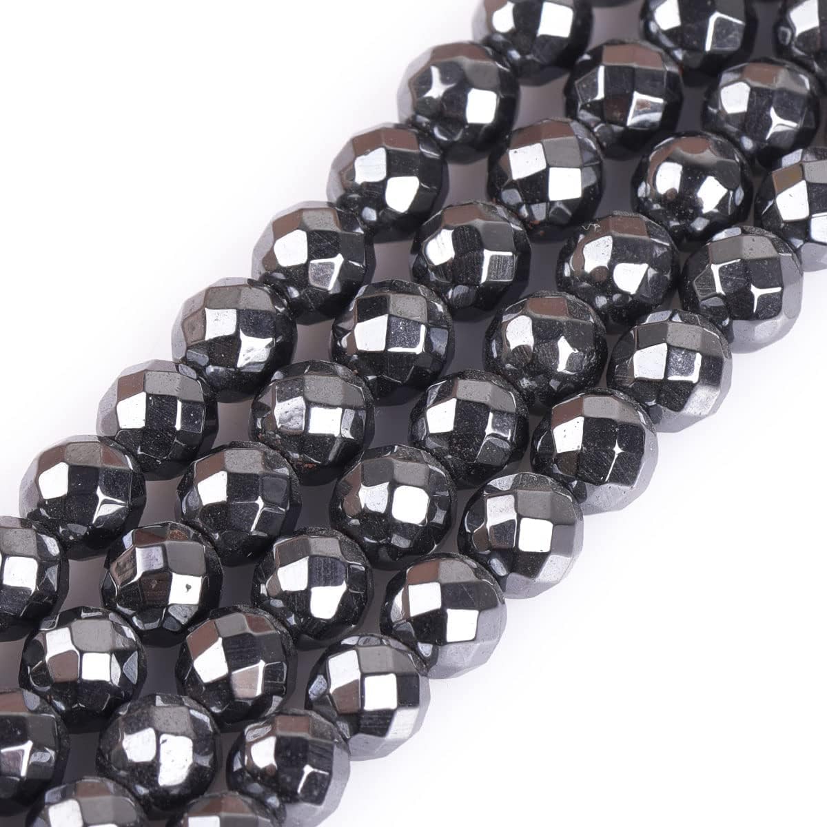 HAAMIIQII 65pcs 6mm Natural Black Hematite Loose Gemstone Beads Faceted Round Spacer Stone Beads for Jewelry Making DIY Bracelets Necklaces Crafting