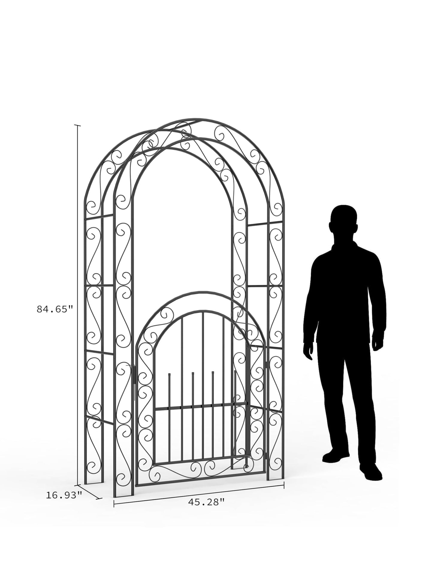 GarveeLife 7 FT Elegant Garden Arch with Gate - Romantic Steel Wedding Arbor for Climbing Roses & Vines, Decorative Metal Archway for Lawn, Patio or Backyard, Classic Black