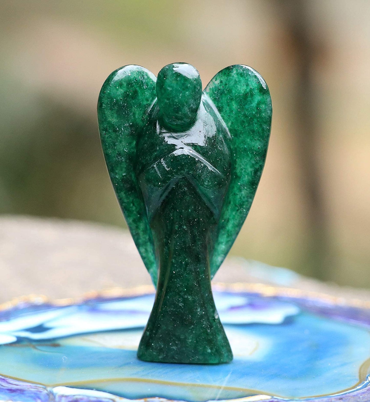 Green Aventurine Gemstone Guardian Angel Healing Crystal, Hand Carved Pocket Angel Figurine - Handmade Mini Statue for Love, Peace & Healing, Crystals for Positive Energy, Natural Gemstone Figurine