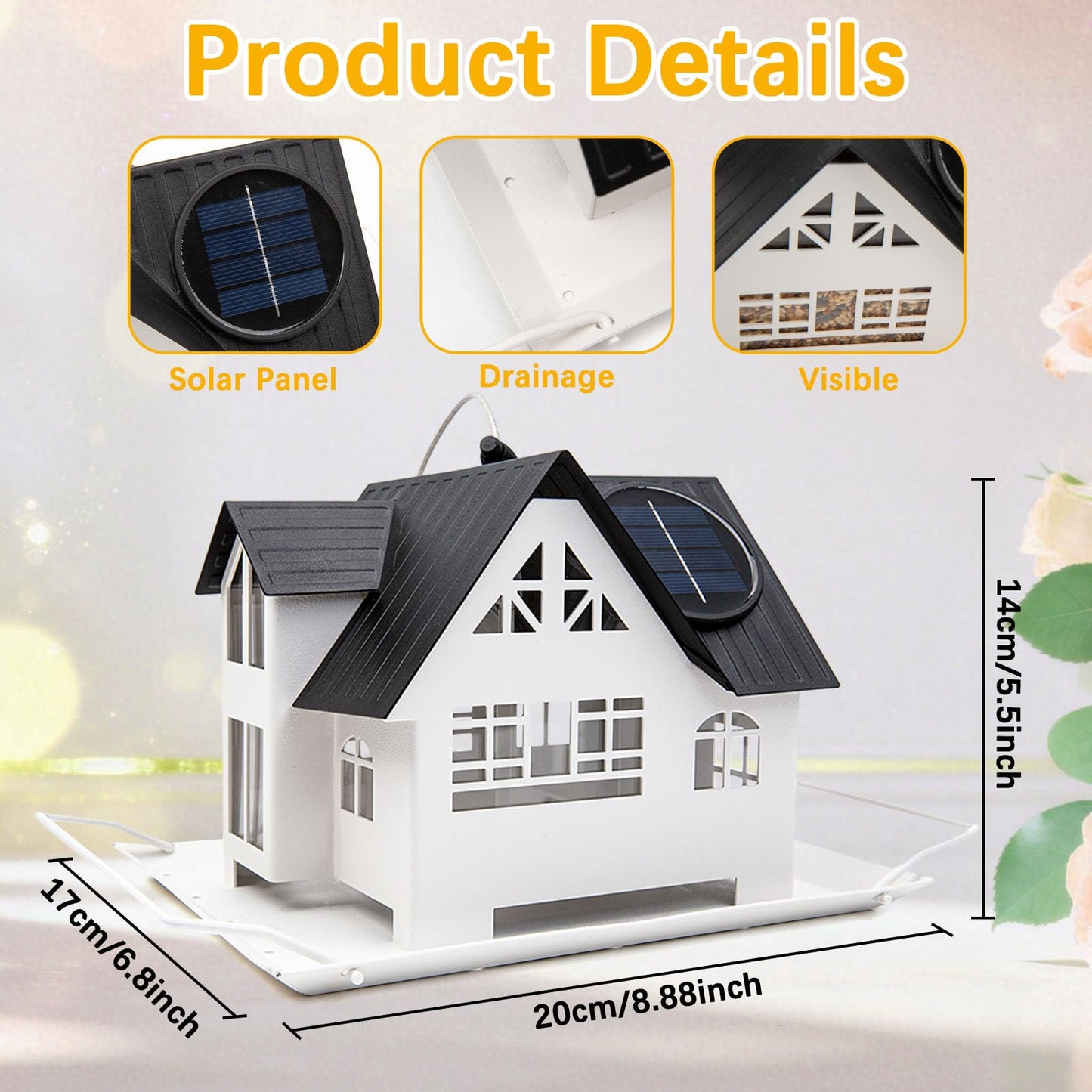 Solar Bird Feeders for Outdoors Hanging, Heavy-Duty Metal Birdfeeders Outside Hanging with Solar Lights, Wild Bird Feeders for Garden Decor, Unique Gifts for Bird Lovers, Mom and Grandma