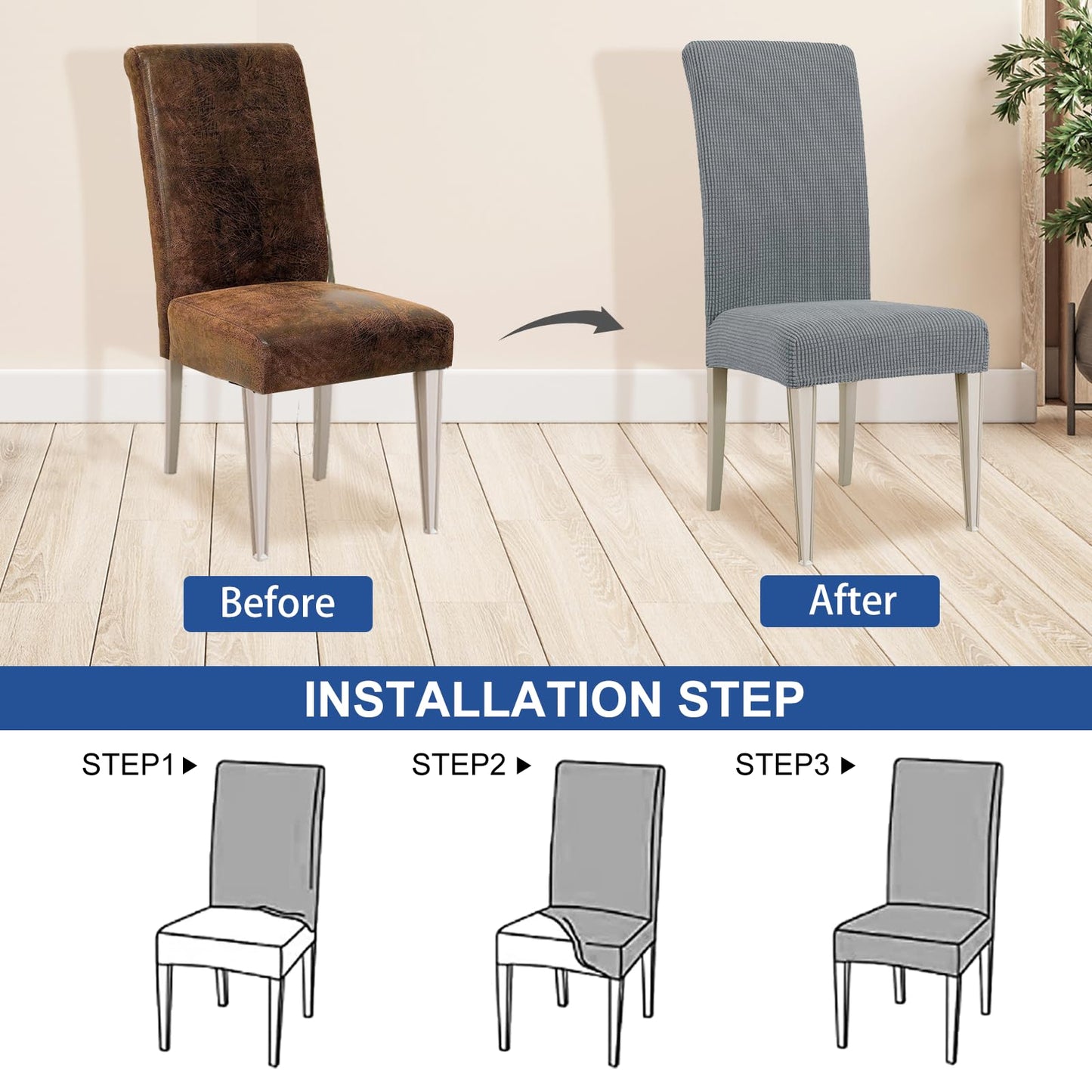 YSTELLAA Chair Covers for Dining Room Set of 4, Stretch Parson Chair Slipcovers Removable Washable Kitchen Chairs Seat Covers,Light Gray