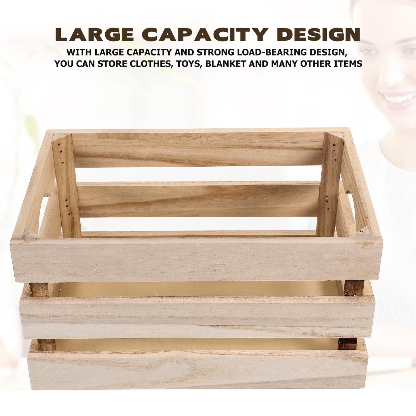 SEWACC Wood Crates, Rustic Handmade Wooden Storage Crates with Handle, Large Capacity Organizer for Home Office Sundries Holder, 11. 81 X 7. 87 X 6. 29 Inches, Khaki