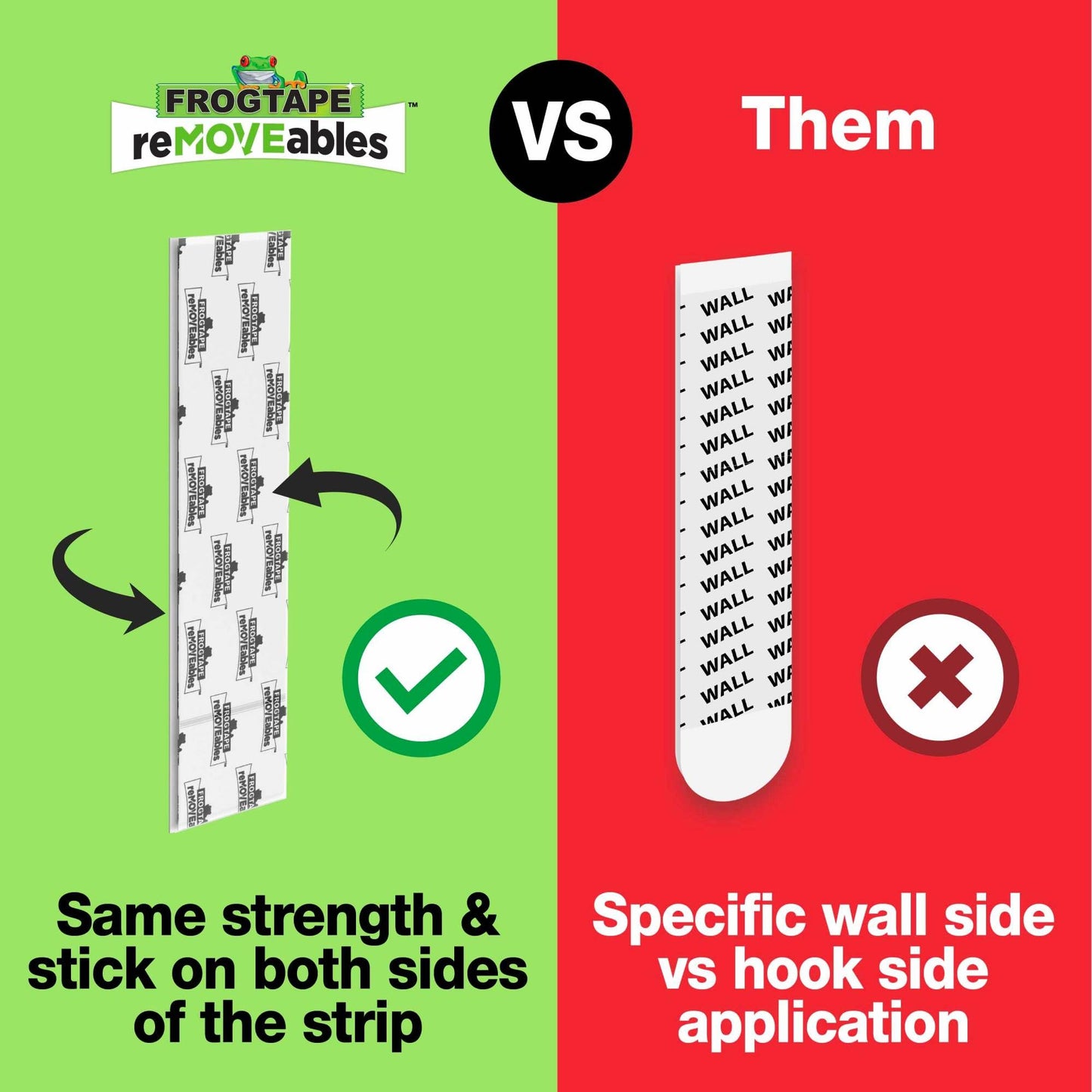 FrogTape reMOVEables Heavy Duty Wall Hooks - 8 Hooks and 12 Strips - Holds up to 3 lbs - No Damage - Easy to Remove & Reuse - Medium Wall Hook with Adhesive Strips - White (Pack of 8)