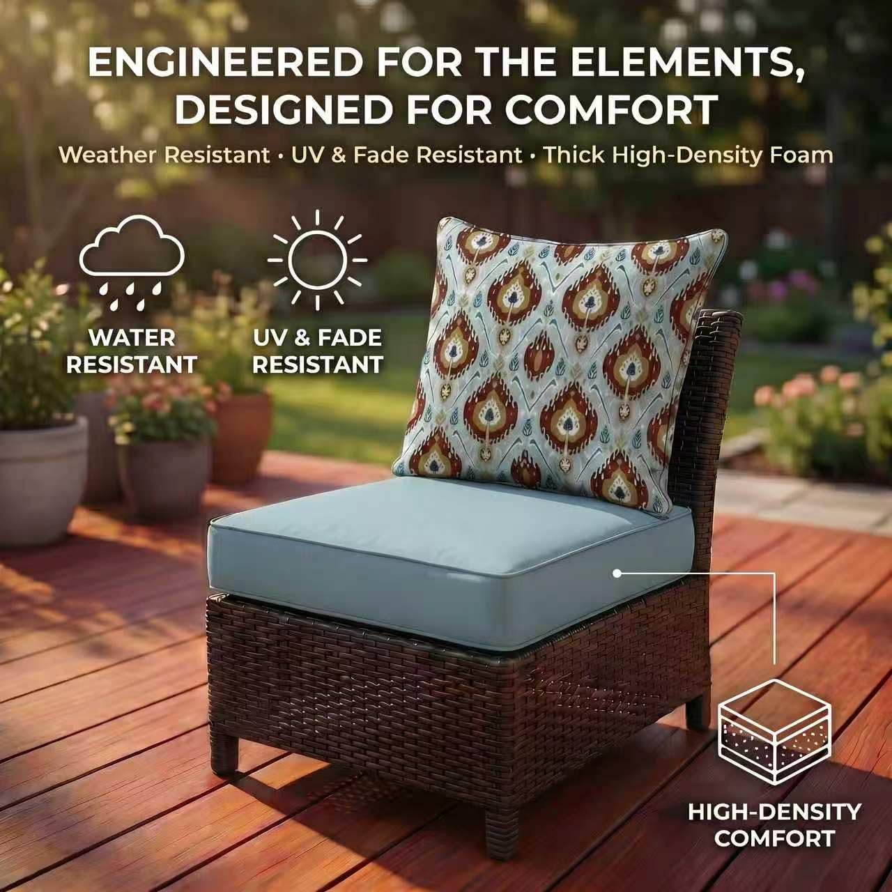 Outdoor Deep Seat Cushions 22x24x5 Inch, Waterproof Patio Chair Cushions, 2 Sets (4 Pcs: 2 Seat + 2 Back), Fade Resistant with Ties and Zipper for Garden Floral Print