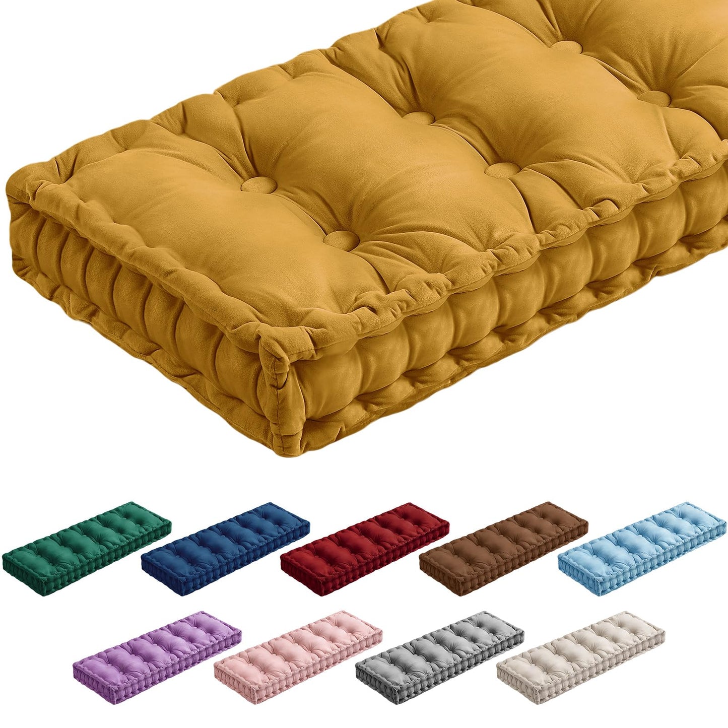 Threehoney Bench Cushions for Indoor Furniture 40x20 in Velvet Kitchen Dining Piano Window Seat Cushion, Tufted Patio Porch Swing Thicken Bench Pad Memory Foam(Yellow)