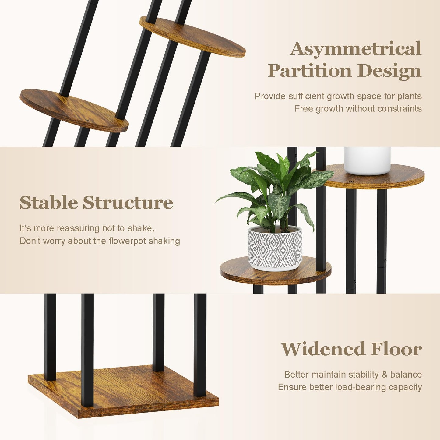 SMFANLIN 5 Tier Plant Stand Indoor, Metal Wooden Tall Plant Shelf Flower Pot Stand for Multiple Plants, Corner Flower Holder Plant Display Rack for Living Room Balcony Patio Garden (Rustic Brown)