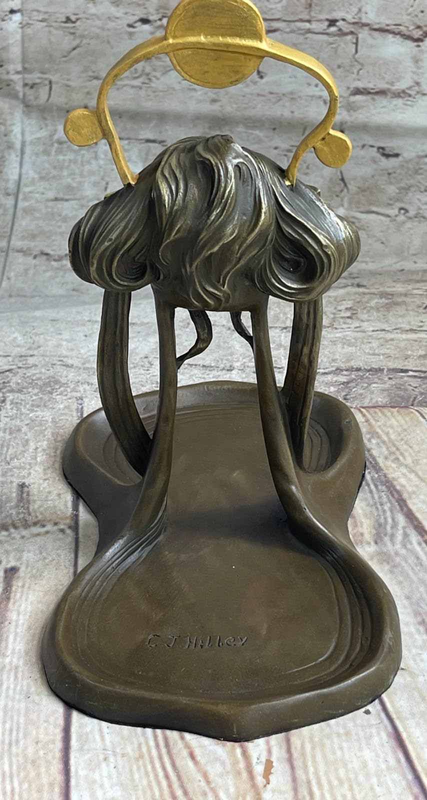 Classy Bronze Genuine 100% Real Bronze Art Deco Jewelry Tray with Gold Patina Statue Art Decor Figurine