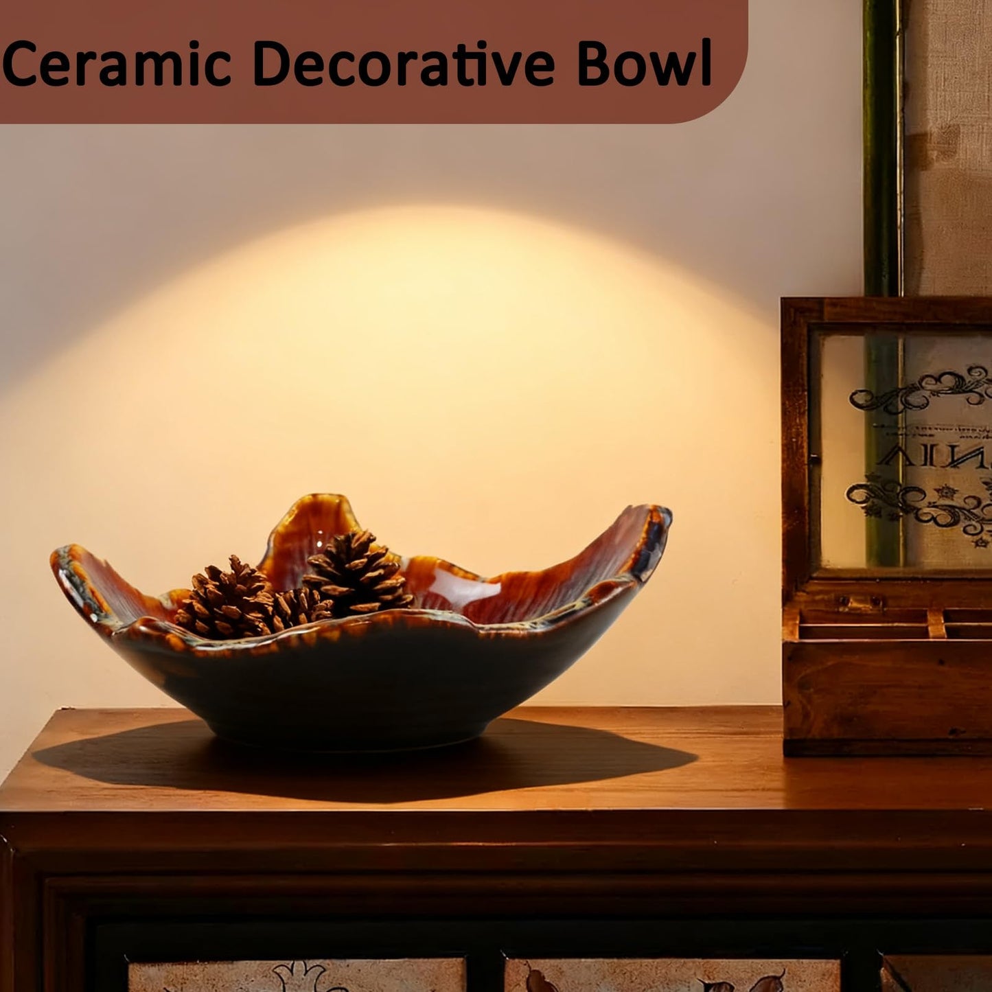 WBXZIXN 8" Ceramic Decorative Bowl，Irregular Rim Reactive Glaze Key Bowl For Entryway Table，Handcrafted Purse Catch All Bowls，Japanese Style Fruit Bowls For Tabletop or Home Decor