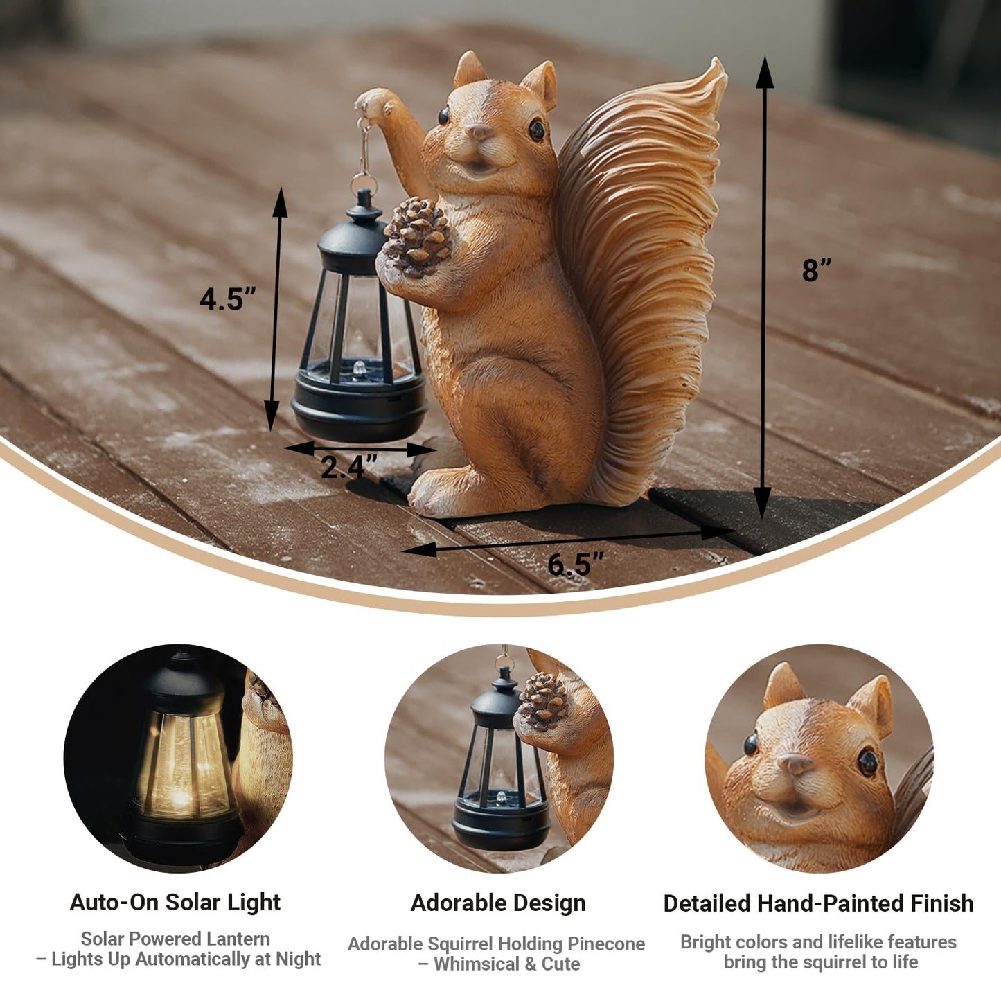 Elegondrar Solar Squirrel Garden Statue Outdoor Decor, Squirrel Sculpture with Lantern for Yard Lawn Patio Balcony, Christmas Birthday Housewarming Gifts for Mom, Grandma, Women, Brown,Resin
