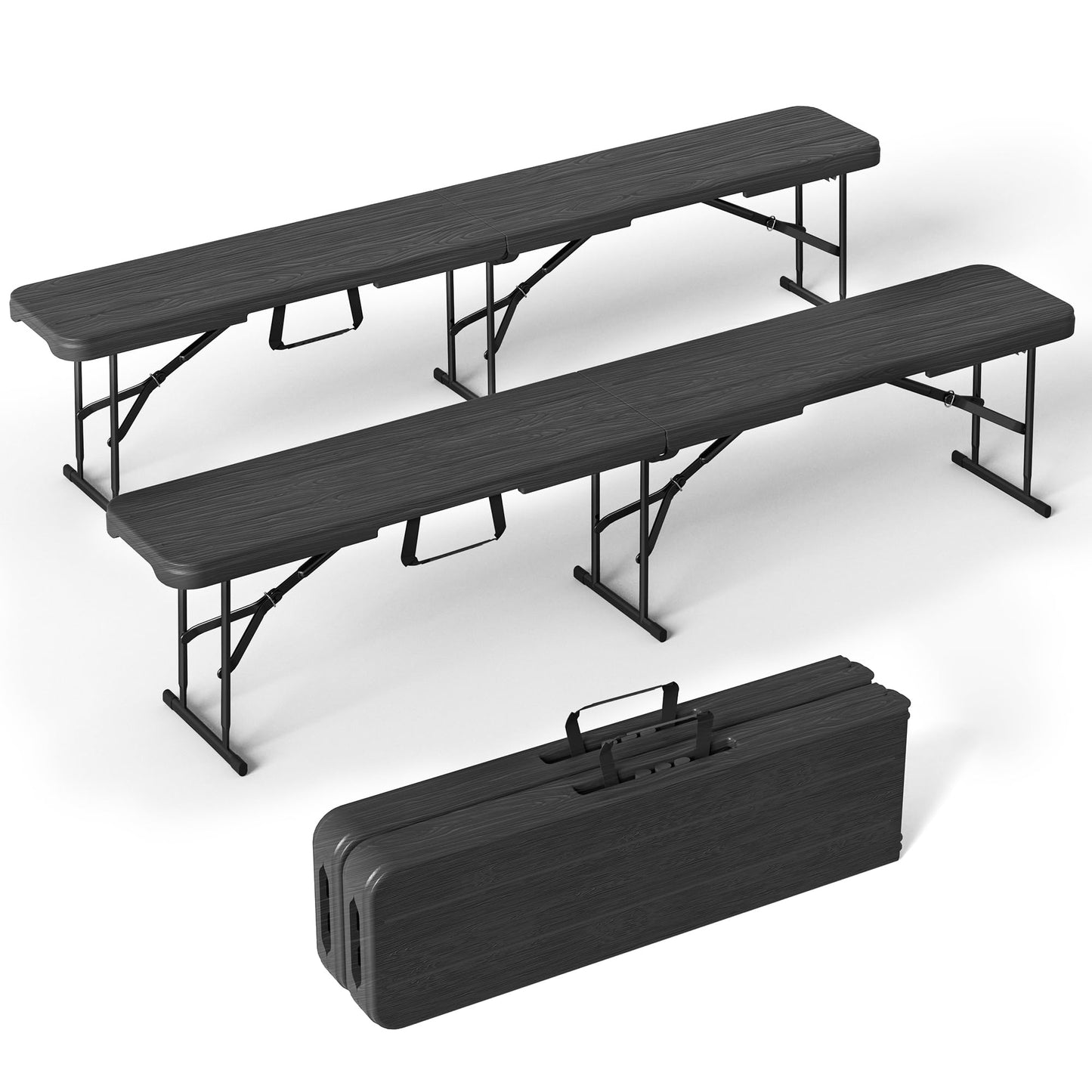 VSOAEIL 6 Foot Folding Bench, Portable Plastic Folding Bench Seat, Foldable Seat for Indoor Outdoor Picnic Camping Dining, Soccer Garden Multipurpose Entertaining Activities, Black, 2 Pack
