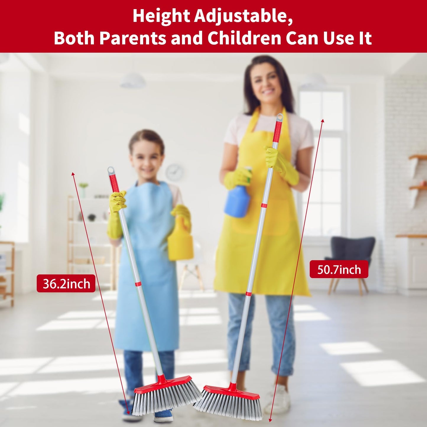 SDSM Indoor Outdoor Broom, Unique Double-Sided Bristles Long Handle Heavy Duty Broom Perfect for Home and Courtyard Garage Lobby Mall Market Floor Home Kitchen Room Office Pet Hair Rubbish 51 Inch