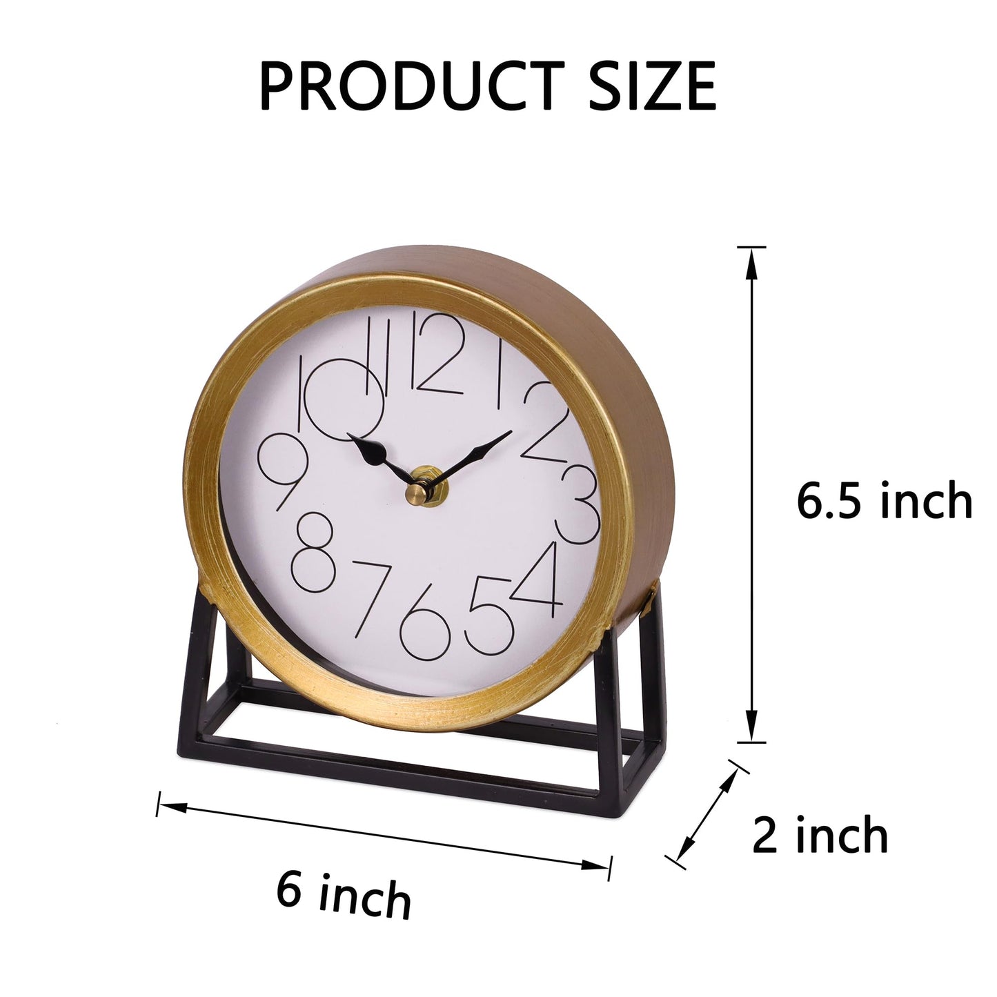 VinSees Modern Golden Table Clock on Stand, Decorative Desk and Shelf Clock, Mantel Clock Farmhouse Clock Non-Ticking, Home Décor for Living Room, Bedroom, Bedside, Desk, Gift Clock (Gold)