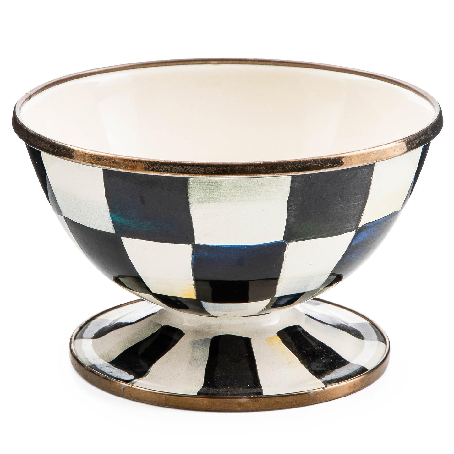 MACKENZIE-CHILDS Enamel Ice Cream Bowl, Serving Bowls for Entertaining, 2-Cup Capacity, Black-and-White Courtly Check