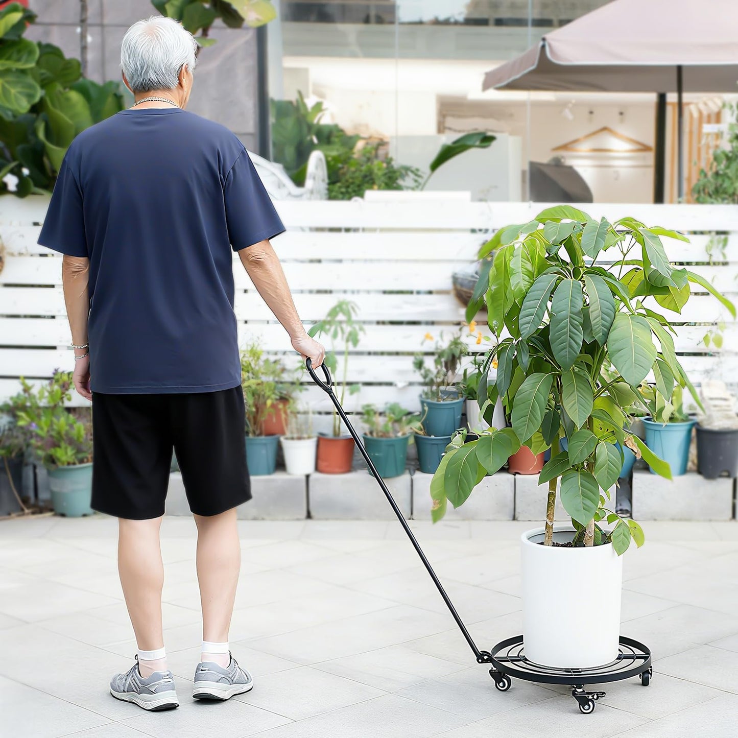 Goooxim 16" Heavy Duty Plant Dolly with Wheels Rolling Planter Base for Indoor/Outdoor Use | Patented Detachable Handle 360° Rotating Polyurethane Wheels Max Load 200 lbs for Large Pots & Planters