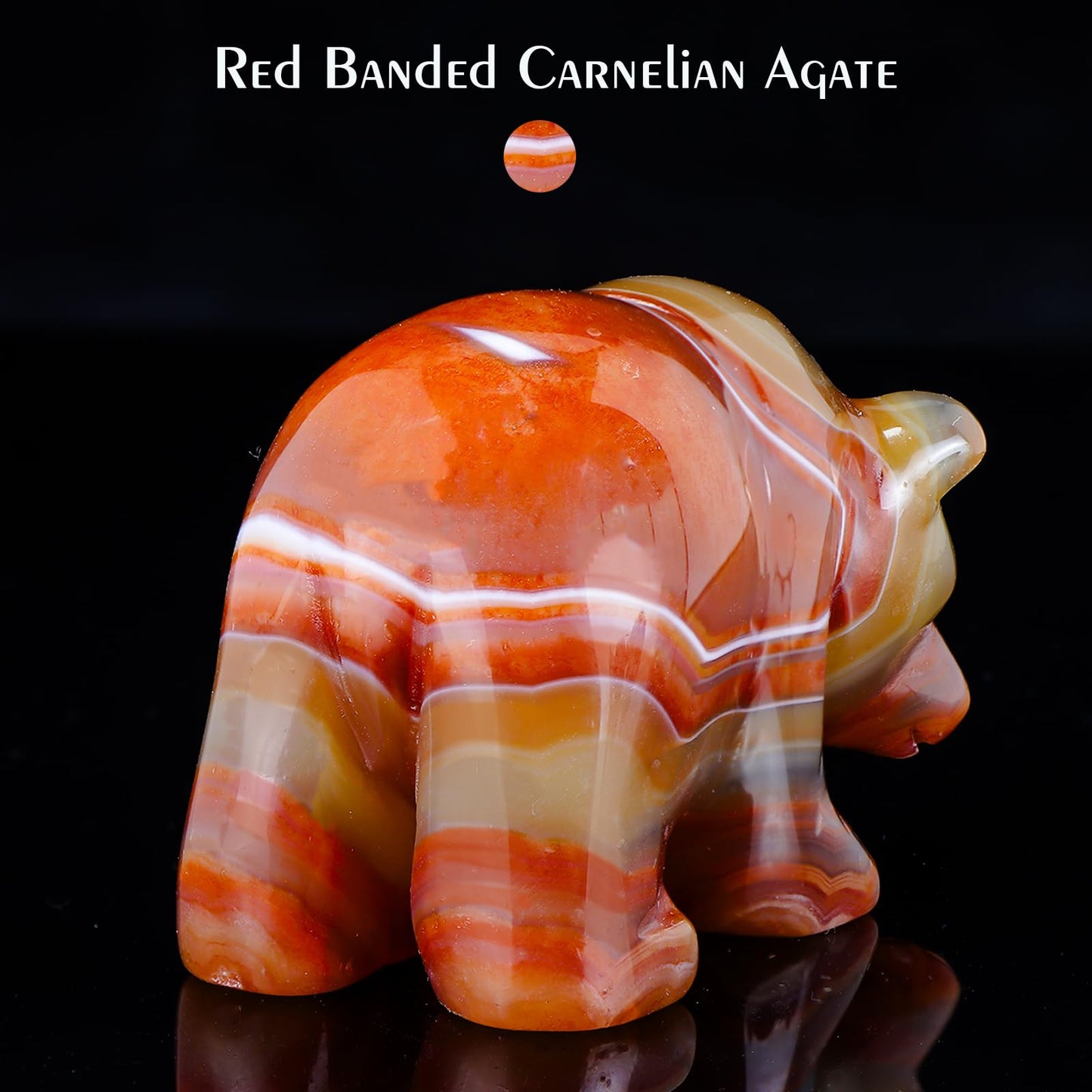 Hxswkk 3" Red Banded Carnelian Crystal Bear Figurine Gifts for Hand Carved, Gemstone for Office Bear Statues Home Decor