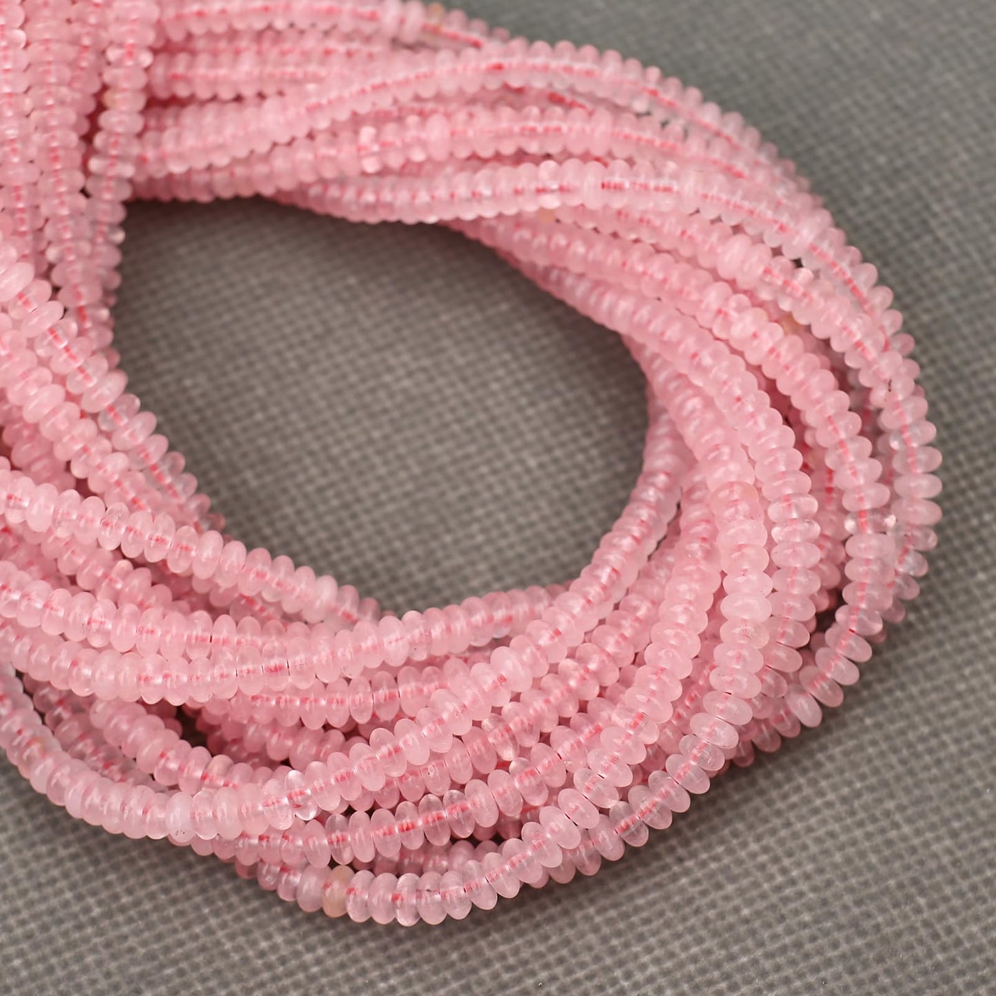BONNY BOXX 1 Strand (150PCs) Natural 2 * 4mm Pink Quartz Rondelle Beads, Natural Abacus Disk Stone Beads Loose Spacer Gemstone for DIY Bracelet Necklace Jewelry Making