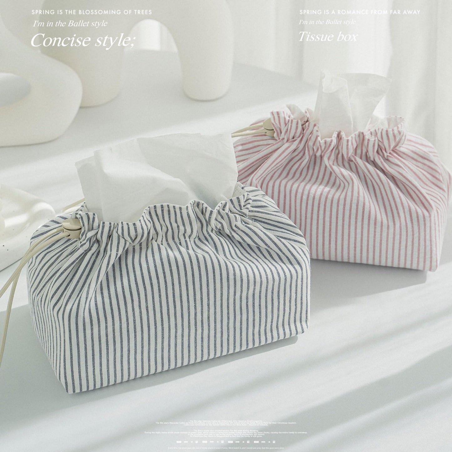 razliubit Fabric Tissue Box Cover with Handle,Blue Striped Cotton Tissue Holder for Home, Office, Bedroom, Car – Decorative Washable Tissue Case