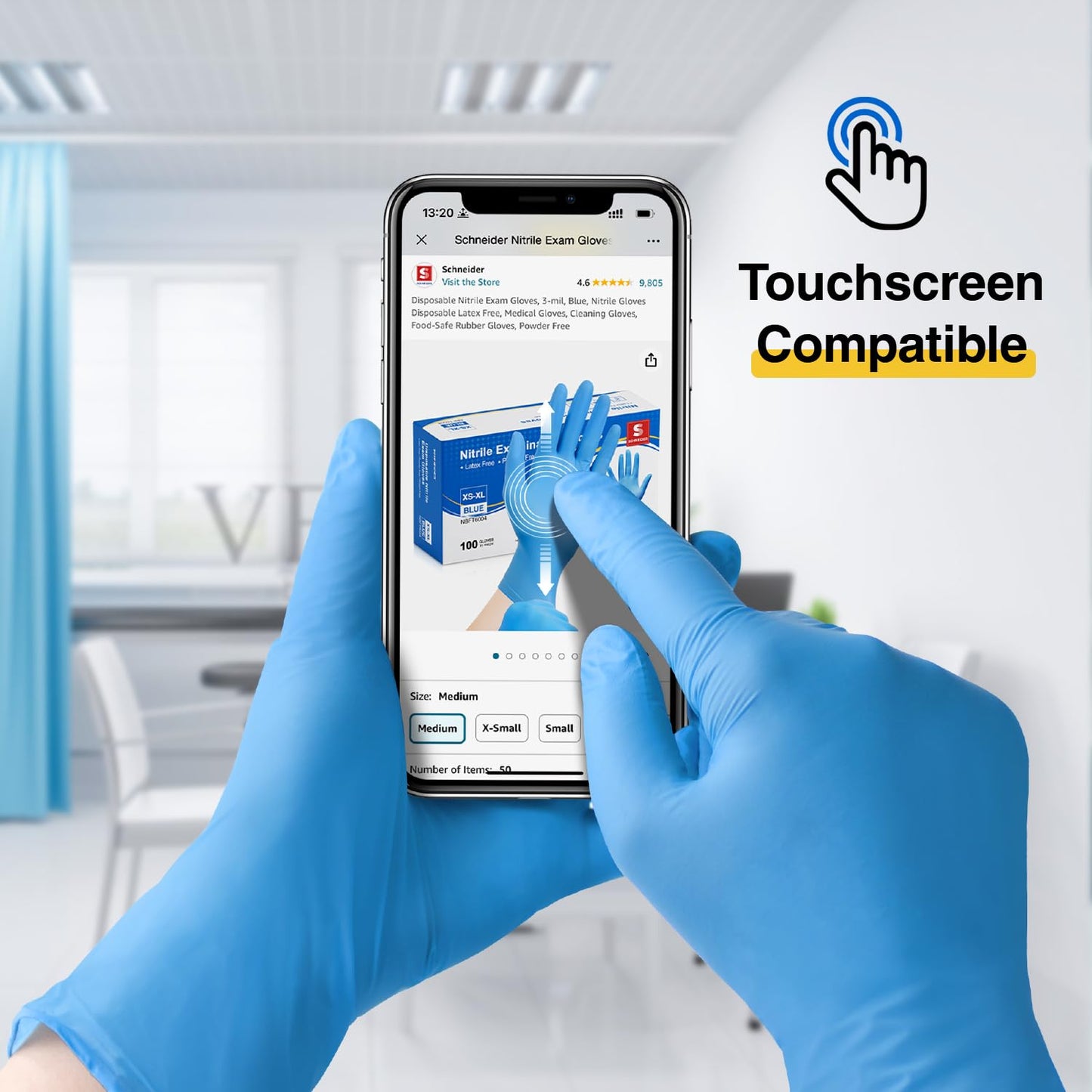 Schneider Nitrile Exam Gloves - M, 100-ct Box, Medical Grade Blue Disposable Gloves Latex Free, Rubber Glove for Cleaning, Cooking, Food Prep