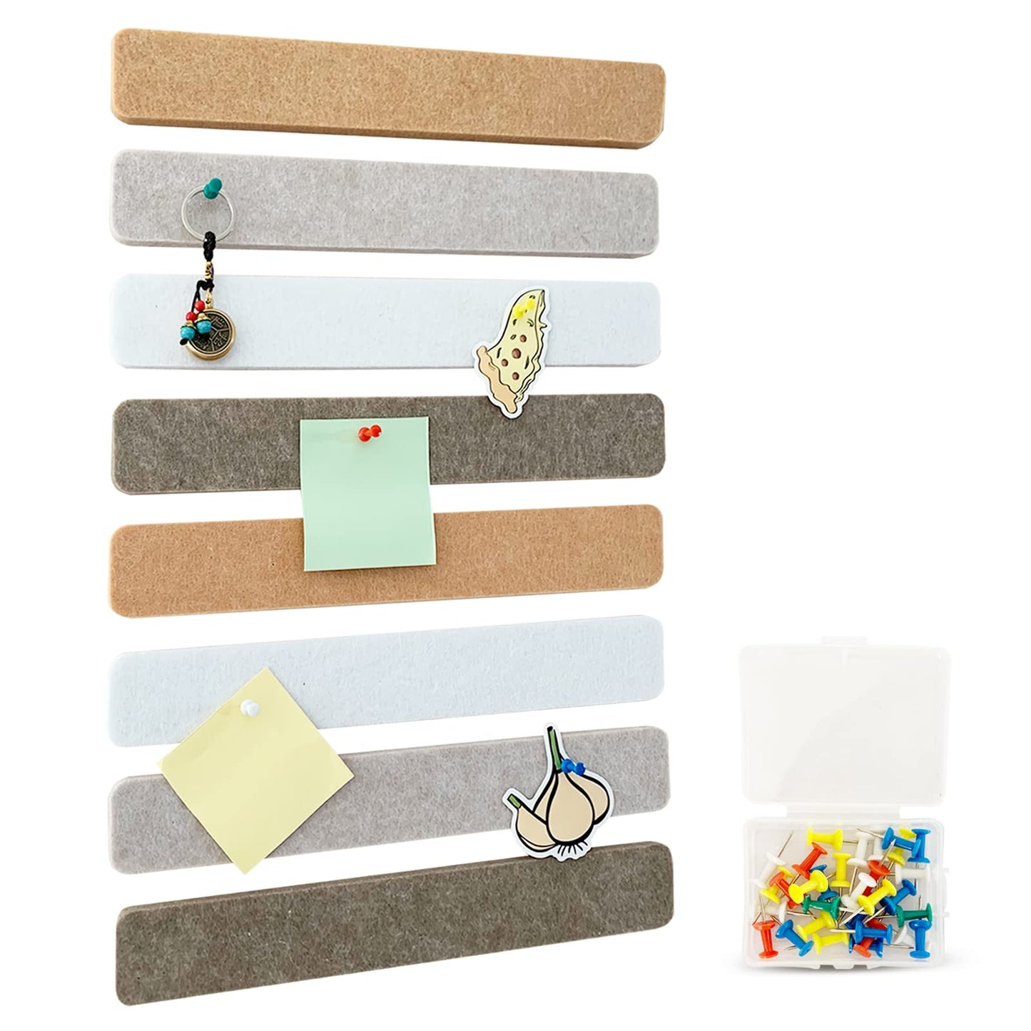 8 Packs Felt Pin Board Bar Strips Bulletin Board，Notice Board Self Adhesive Cork Board with 35 Push Pins，for Office Home Classroom Wall Decoration Paste Notes, Photos，Schedules