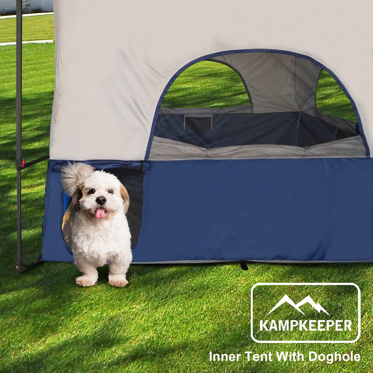 KAMPKEEPER Camping Inner Tent for Pop Up Canopy, Converts 10'x10' Straight Leg Canopy into Camping Tent–Fully Vented Roof(Top & Frame NOT Included) (Navy Blue, with Dog Hole)