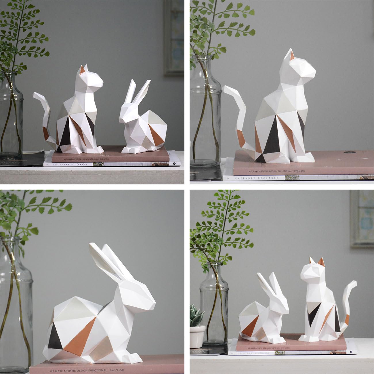 HAUCOZE Cat Statue Modern Animal Sculpture Home Decor Geometric Art for Living Room Office Desktop Gift 7.3 Inch