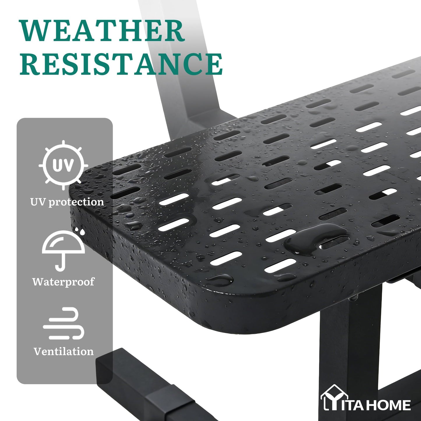 YITAHOME 6ft Outdoor Metal Park Bench with Back, Heavy Duty Park Carbon Steel Bench, Metal Garden Park Bench Thermoplastic Coated Weatherproof Seating for Patio Yard Commercial Use, 573 Lbs Cap Black