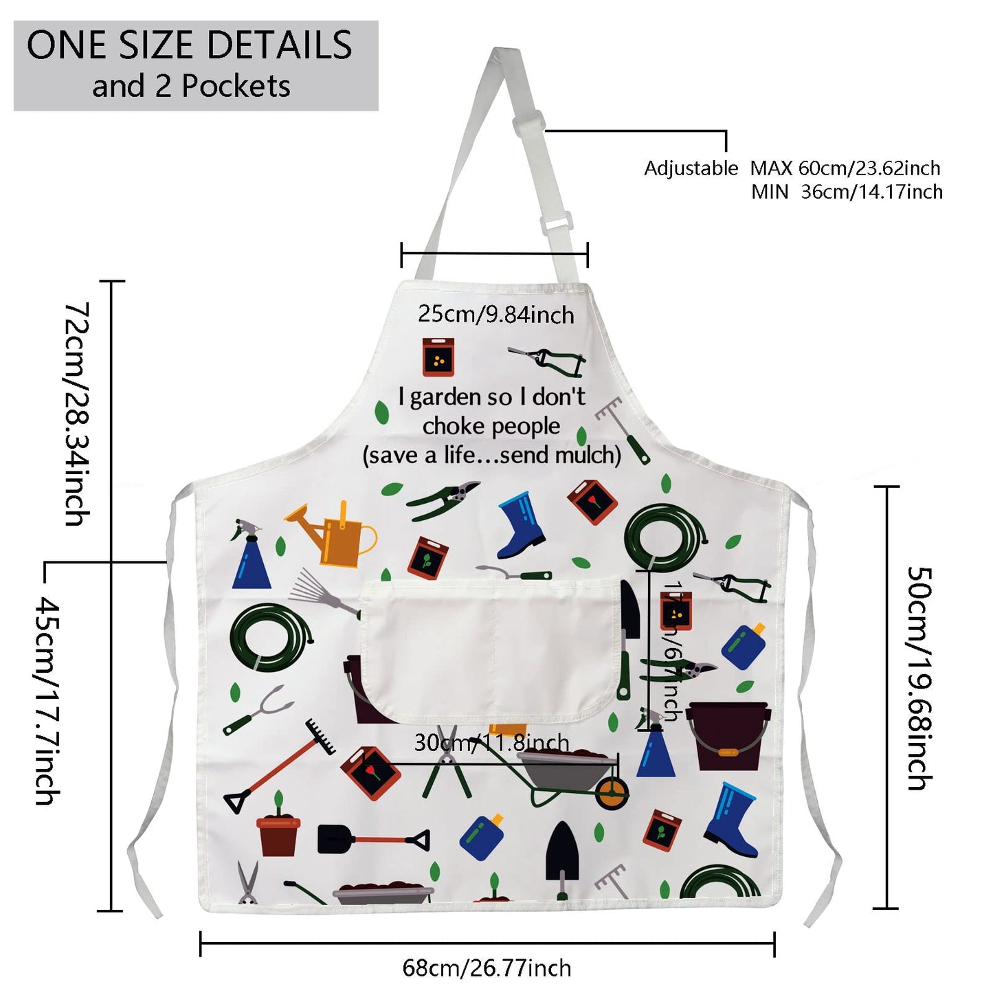 MBMSO Gardener Apron I Garden So I Don't Choke People Save a Life Send Mulch Funny Gardening Aprons with Pockets Waterproof (Gardener Apron)