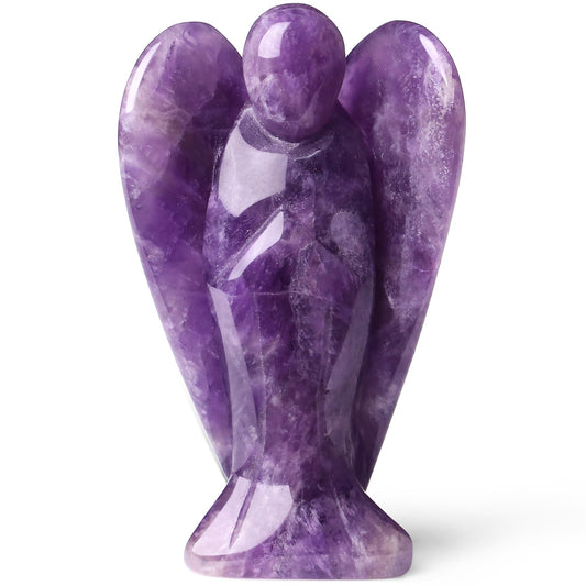 YATOJUZI 3" Amethyst Angel Decor Big Hand-Carved Angels Guardian Sculpture Statue Figurines Natural Crystal Stones and Healing Crystals Purple Home Room Office Desk Decoration Wisdom Gifts for Women