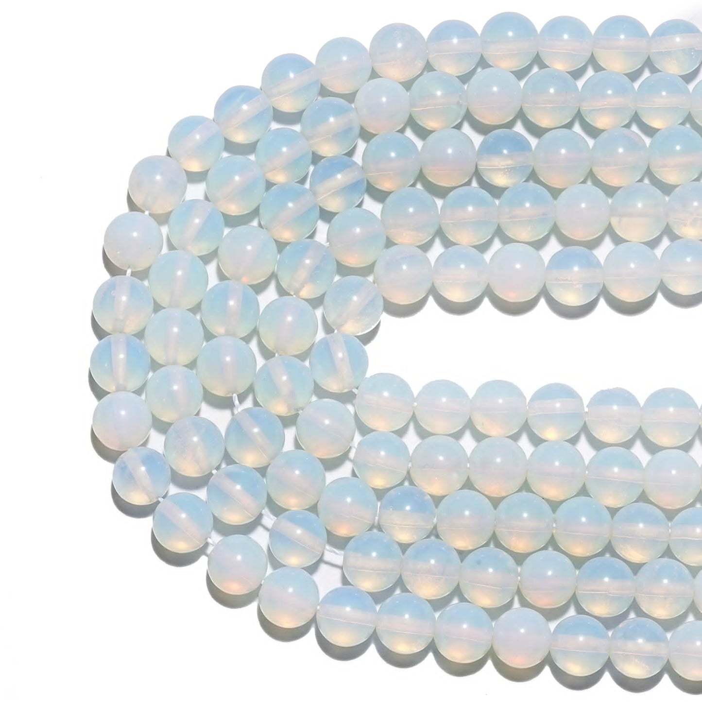 8mm Natural White Opal Gemstone Beads Polished Round Smooth Stone Beads for Bracelets Jewelry Making 15inch Loose Beads