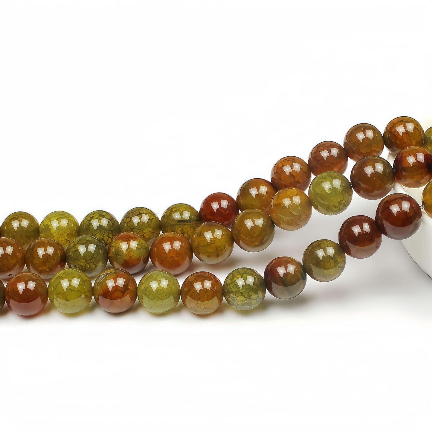 MJDCB Natural Ancient Crack Agate Beads Yellow Dragon veined Stripe Agate Round Stone Beads for DIY Necklace Bracelat Jewelry Making 15" (8mm)