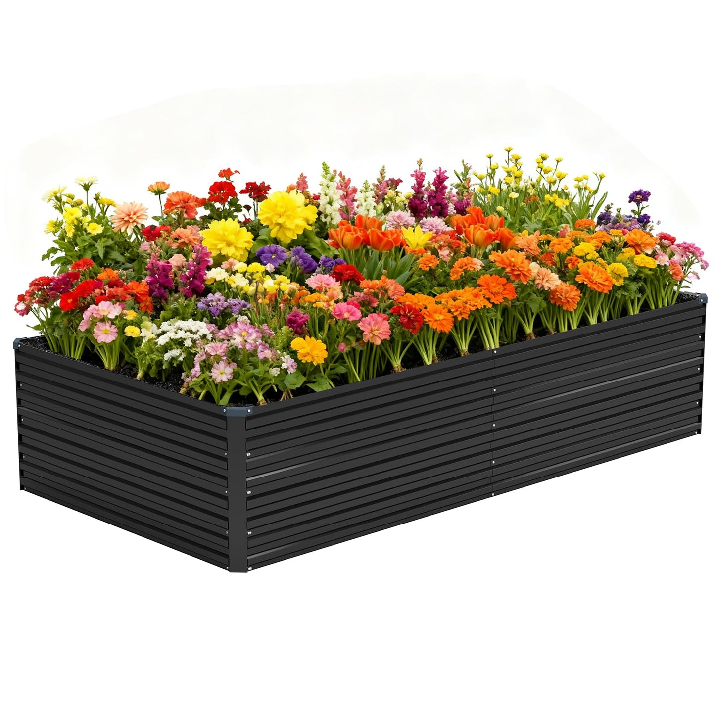 Vengarus 8x4x2FT Galvanized Raised Garden Bed Kit, Deep Root Planter Box Outdoor Large Planter Raised Beds for Planting Flowers,Vegetables and Herbs-Black