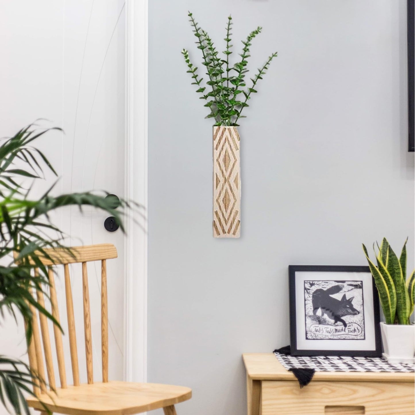 Wooden Wall Vase Set of 3 - Geometric Hanging Planters for Indoor Plants, Modern Wall Decor for Living Room, Bedroom, Bathroom, Home, Office, Apartment, Farmhouse & Boho Style (A)