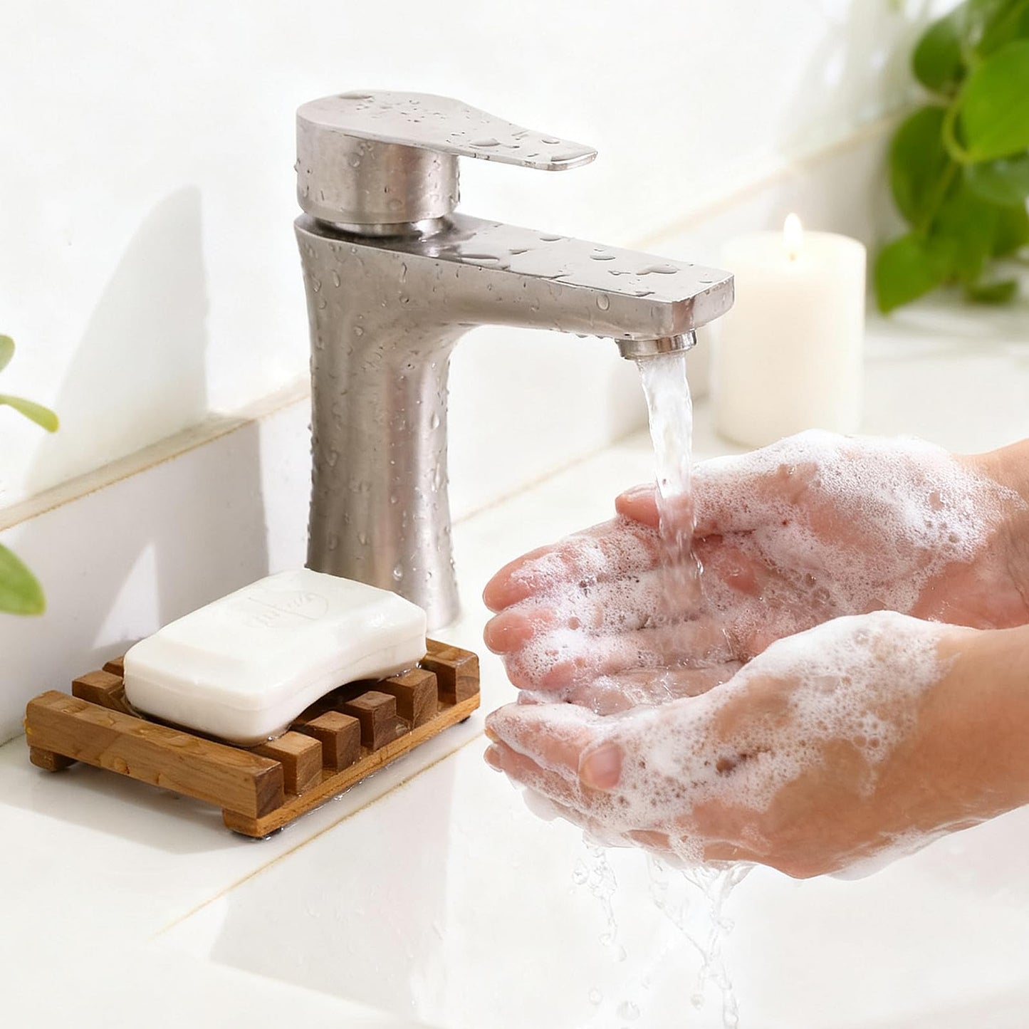 2PCS Slotted Bar Soap Holder Teak Wood by HTB, Kitchen Wooden Sponge Holder, Self Draining Soap Dish for Shower, Sink, Bathroom, Bathtub, RV