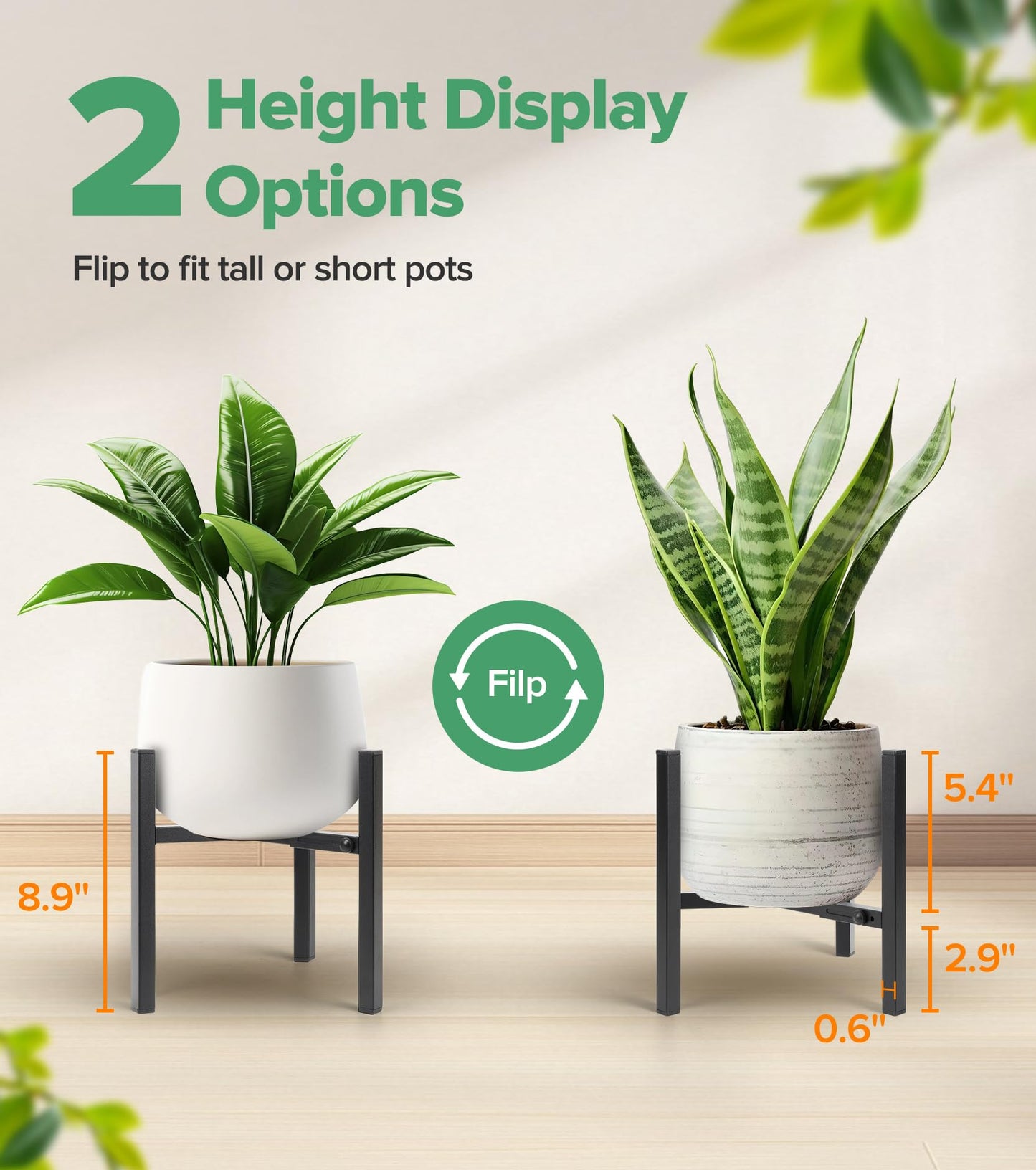 AZADESJET Plant Stand Indoor Adjustable, Metal Modern Indoor Plant Stand, Heavy Duty Plant Stands Outdoor Corner, Stable Plant Holder, Fits 8 to 12 Inches Pots, Black, 1 Pack, Pot & Plant Not Included