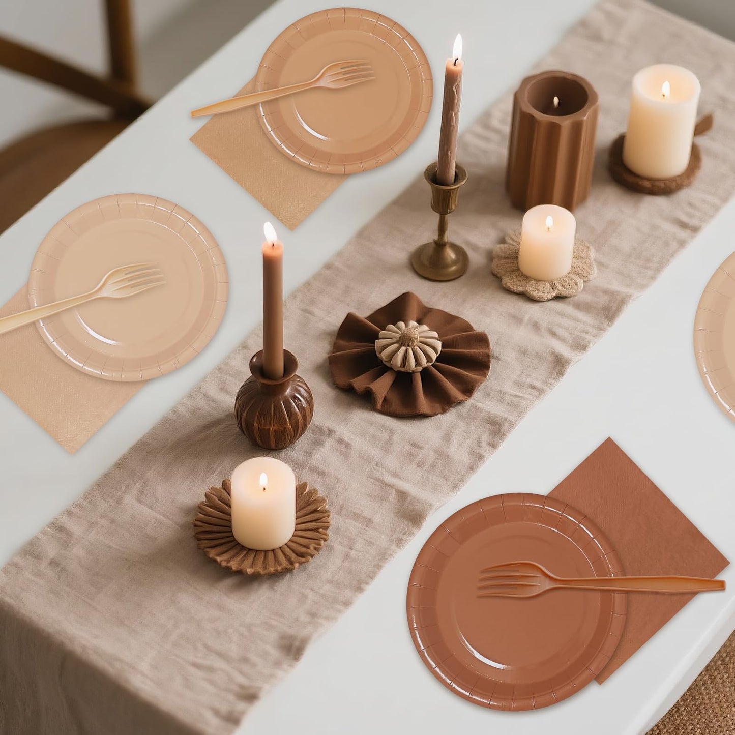 WXLDGHQ Serves 35 Guests Gradient Brown Plates and Napkins Party Supplies,7" Gradient Brown Birthday Dessert Paper Plates and Napkins,Disposable Party Dinnerware for Wedding,Graduation