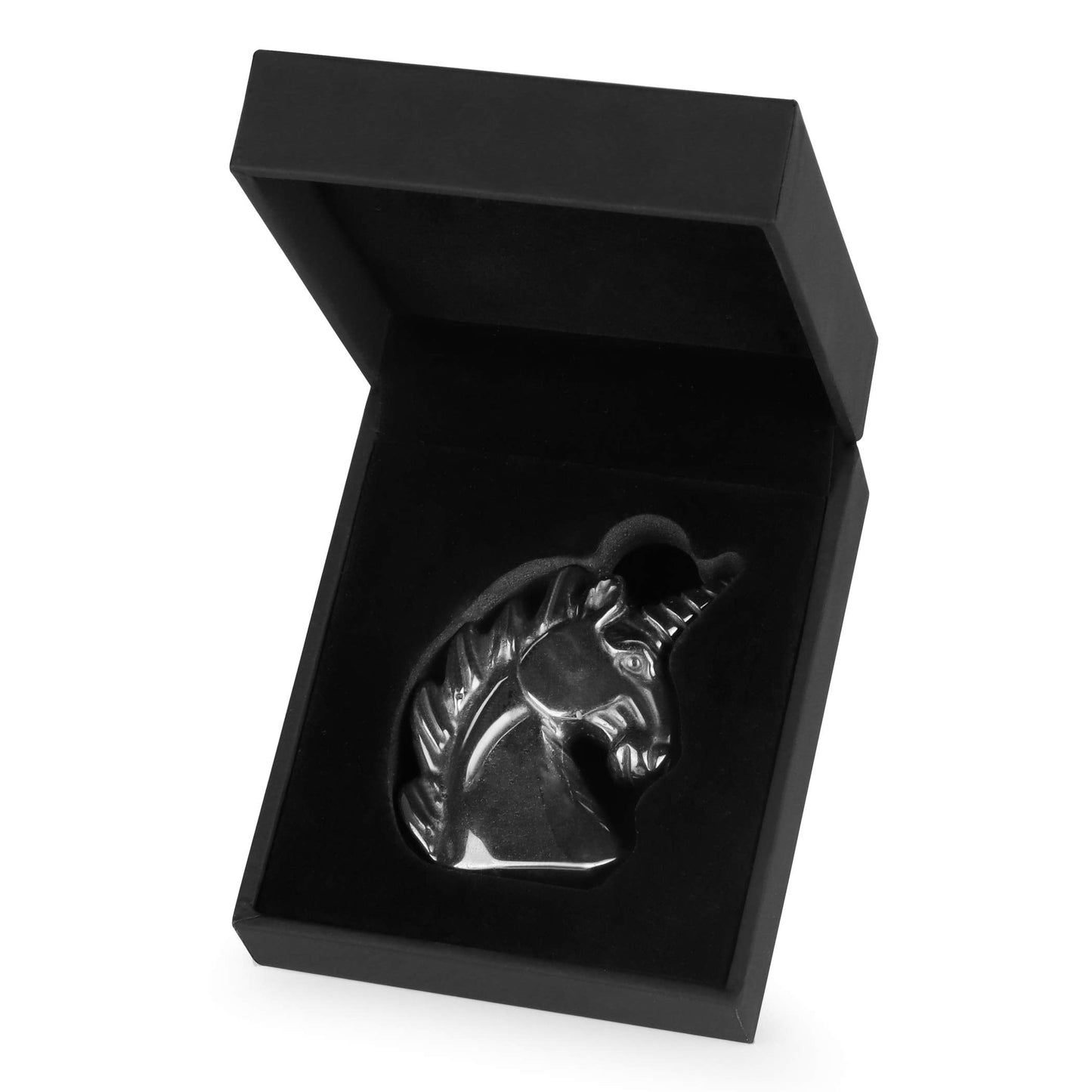 Artistone 3" Hematite Crystal Unicorn Figurines,Hand Carved Polished Gemstone Unicorn Statue Animal Carvings Collectible Paperweight Decorative Healing Stones for Home,Office
