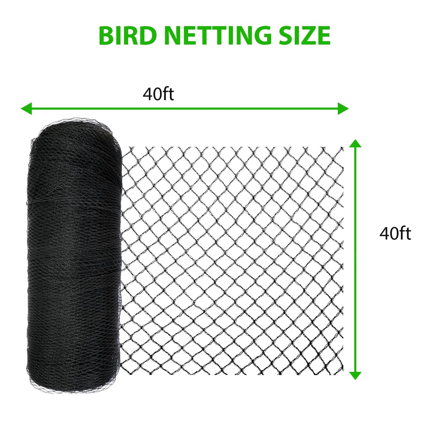 mychoiii Bird Netting for Garden 40 x 40 FT, Heavy Duty 3/8" Woven Mesh Garden Netting with 12 Stakes, HDPE Anti Bird Net for Fruit Trees Vegetables Blueberry Deer Poultry, Black
