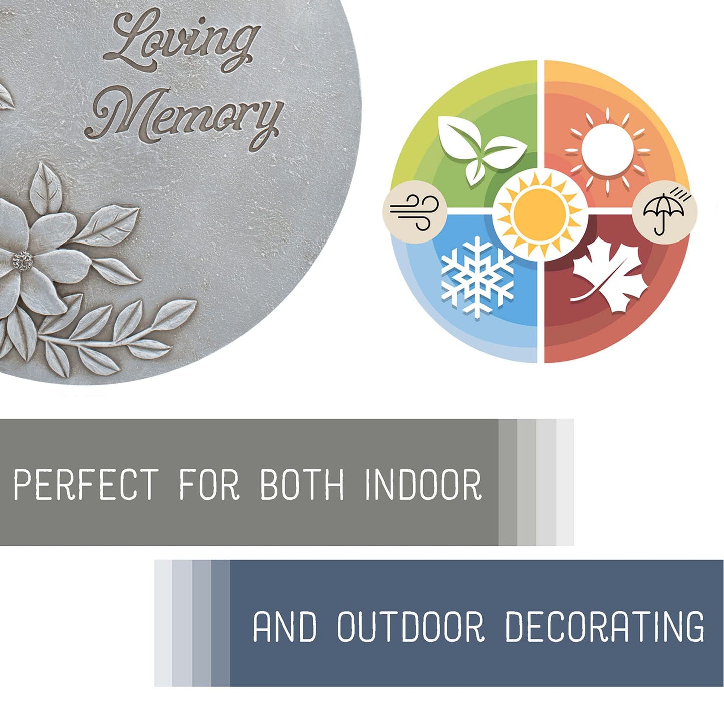 NAT & Jules Flower Blossom and Bud Floral Spray Dimensional Indoor Outdoor 12 inch Round Cast Resin Decorative Garden Stepping Stone, Patio, Walkway Sculpture Yard Art, in Loving Memory Stone Grey