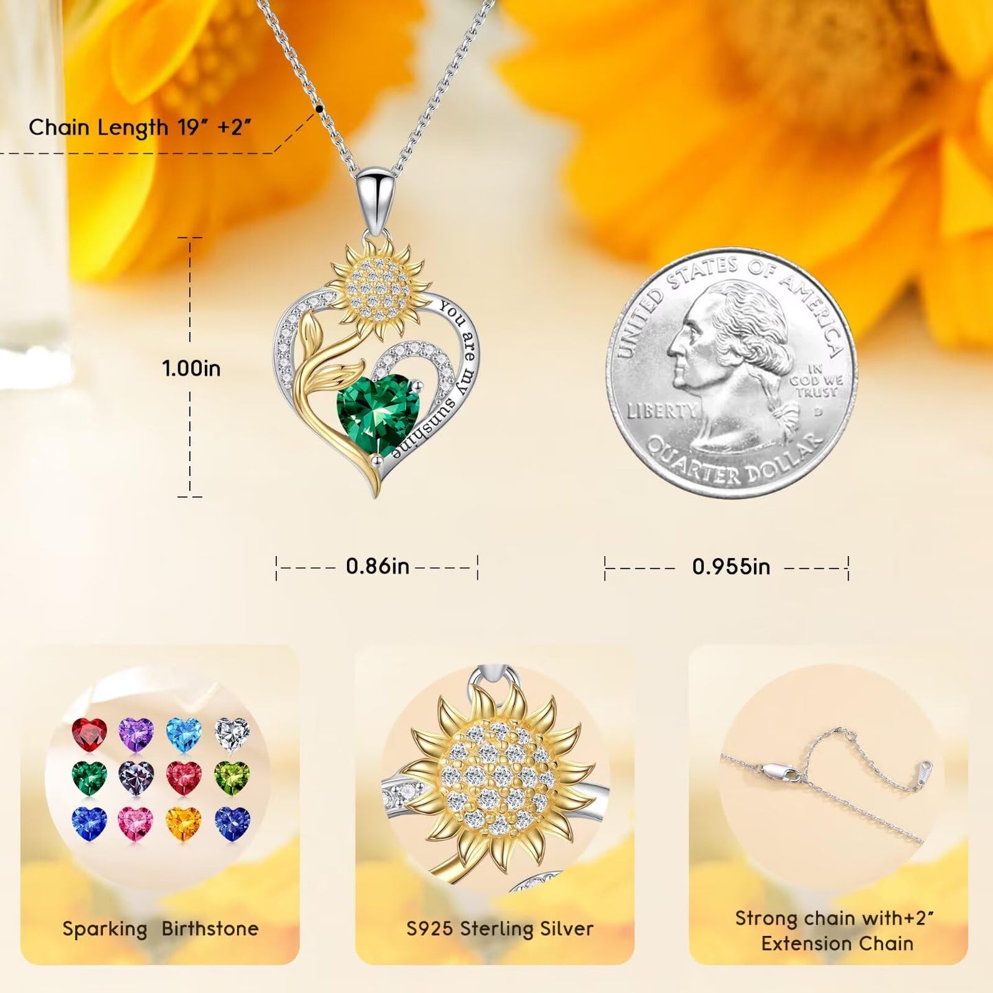 Iefil Mothers Day Gifts for Wife, Sunflower Necklace, Sunflower Gifts for Women, November Simulated Citrine Jewelry, Birthstone Necklace for Wife Mom