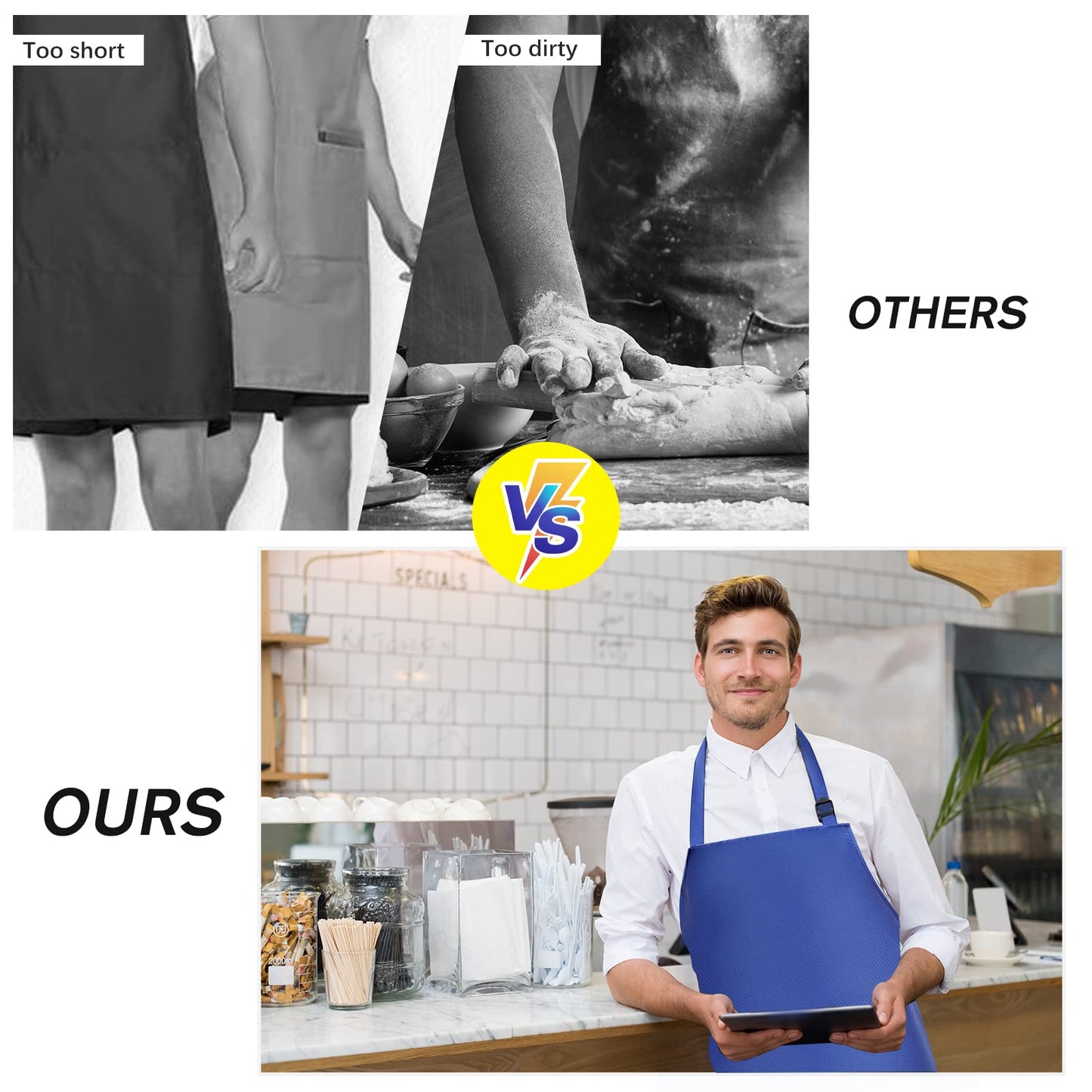 2 Pack Waterproof Rubber Vinyl Apron 40 Inch Chef Aprons for Men Heavy Duty Chemical Work Apron Extra Long Grilling Aprons with Adjustable Bib Apron for Dishwashing Lab Butcher Cooking Kitchen Blue