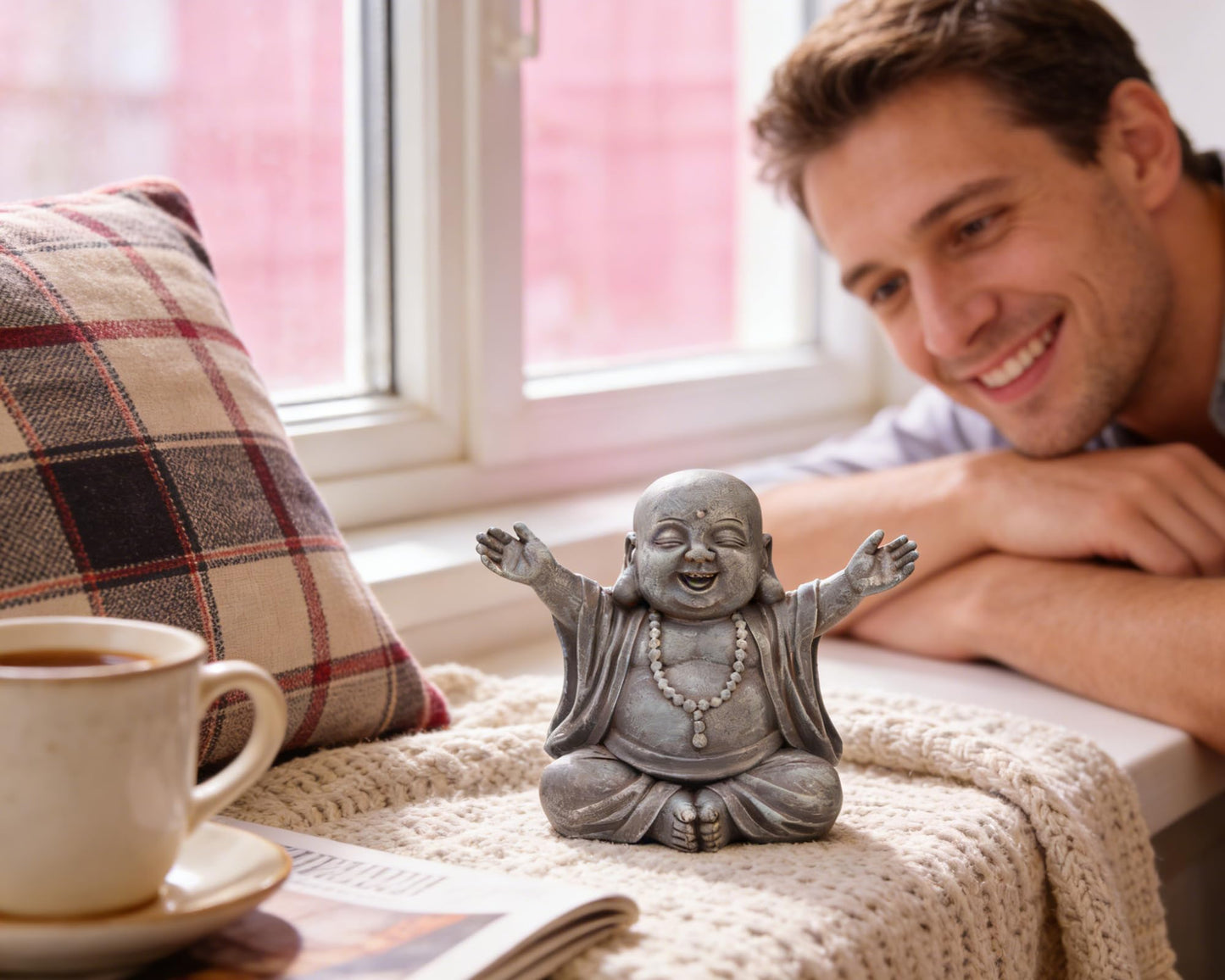 AMOIENSIS Laughing Buddha Statue for Zen Space, Relieve Stress Zen Atmosphere for Indoor/Outdoor Feng Shui Decoration
