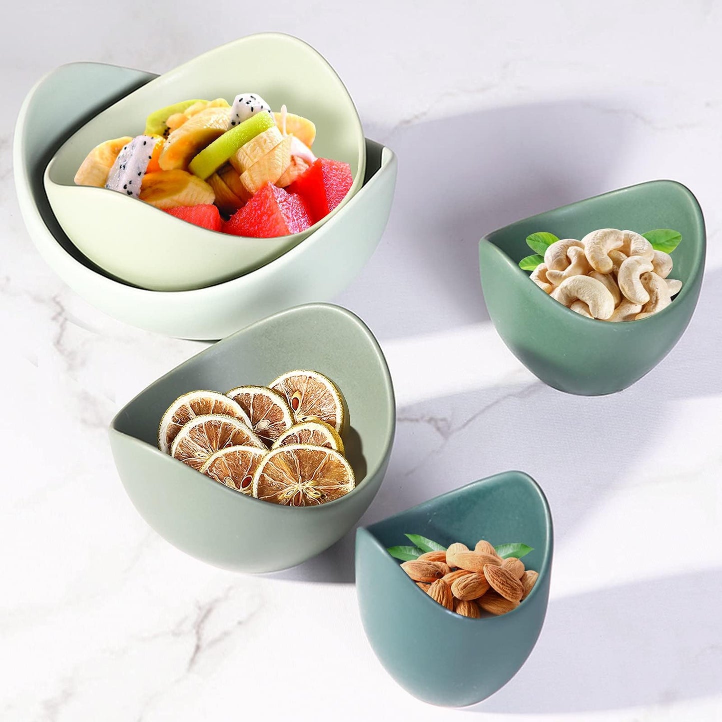 Notakia Salad Decorative Bowls Lotus Shaped Pasta Bowls Dishwasher Safe, Unique Angled Ceramic Bowls for Salad, Pasta, Soup, Rice, Prep, Ideal for Restaurant (Green)