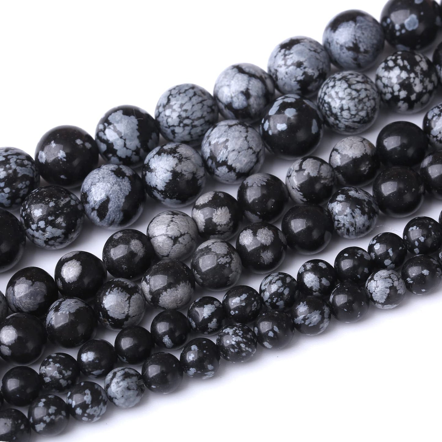 60PCS 6MM Natural Snowflake Obsidian Stone Beads Energy Healing Beads for DIY Jewelry Bracelet Necklace Making for Jewelry Making15Inch