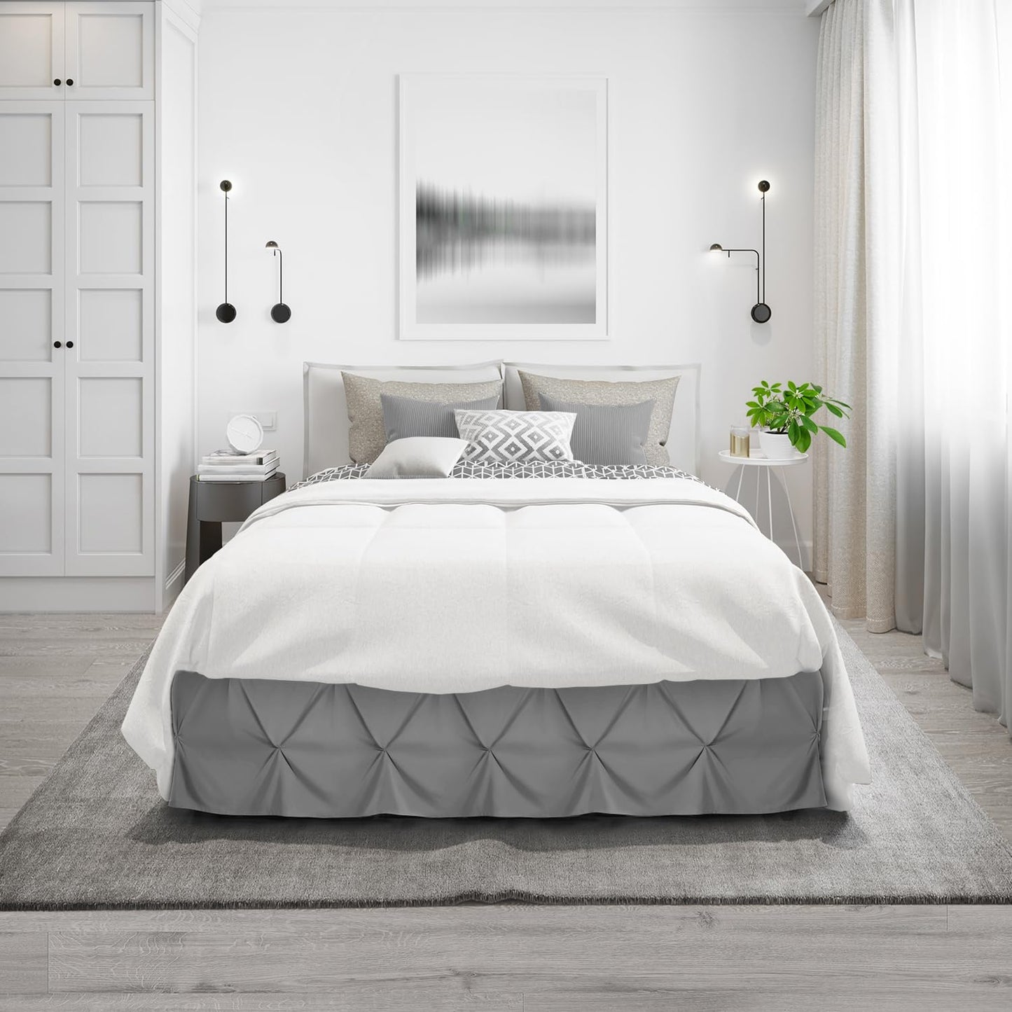 Nestl Dark Grey Bed Skirt Queen Size, Pinch Pleat Queen Bed Skirt, 14" Inch Drop Queen Bedskirt, Hotel Quality Gray Bed Skirts Premium Microfiber Bedskirt for Queen Bed, Dark Grey Bed Skirts