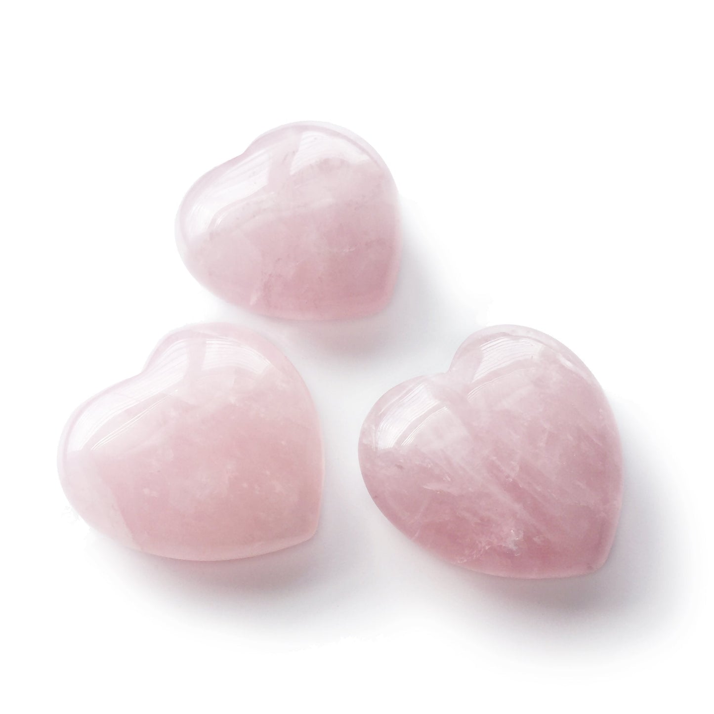 Polar Jade Set of 3 Hand-Carved Natural Rose Quartz Puffy Hearts – Healing Stones for Chakra Energy, Meditation, Massage, and Elegant Decoration