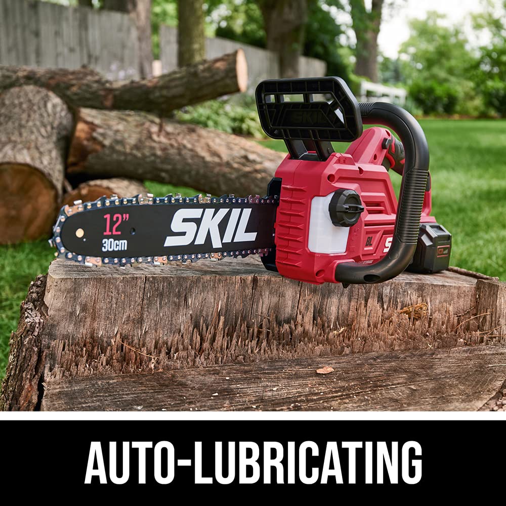 SKIL PWR CORE 20 Brushless 20V 12'' Handheld Lightweight Chainsaw Kit with Tool-free Chain Tension & Auto Lubrication, Includes 4.0Ah Battery and Charger-CS4562B-10